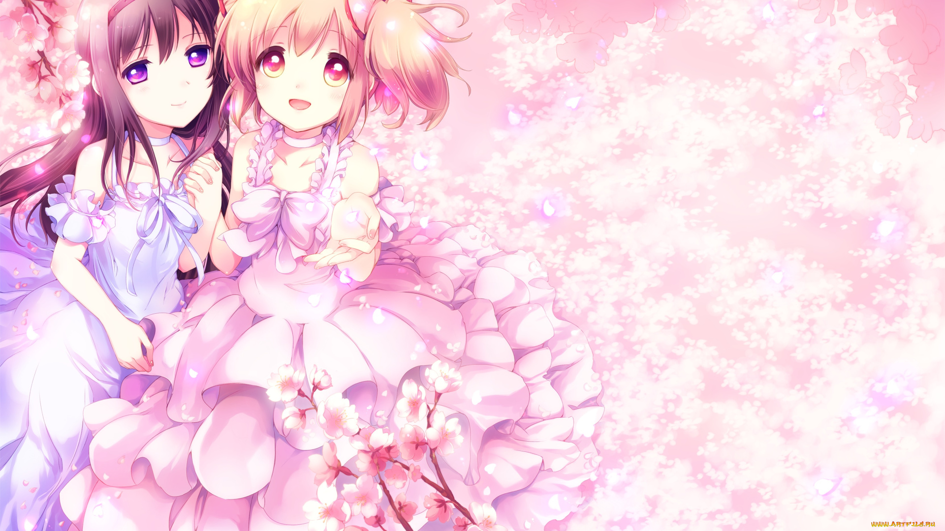 аниме, mahou, shoujo, madoka, magika, фон, взгляд, девушка