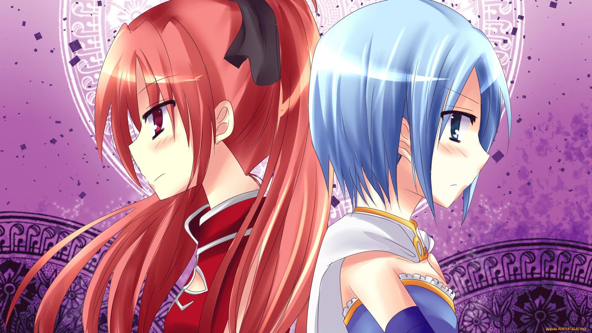 аниме, mahou, shoujo, madoka, magika, фон, взгляд, девушки