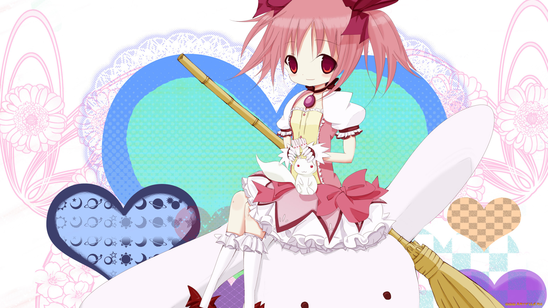 аниме, mahou, shoujo, madoka, magika, фон, взгляд, девушка