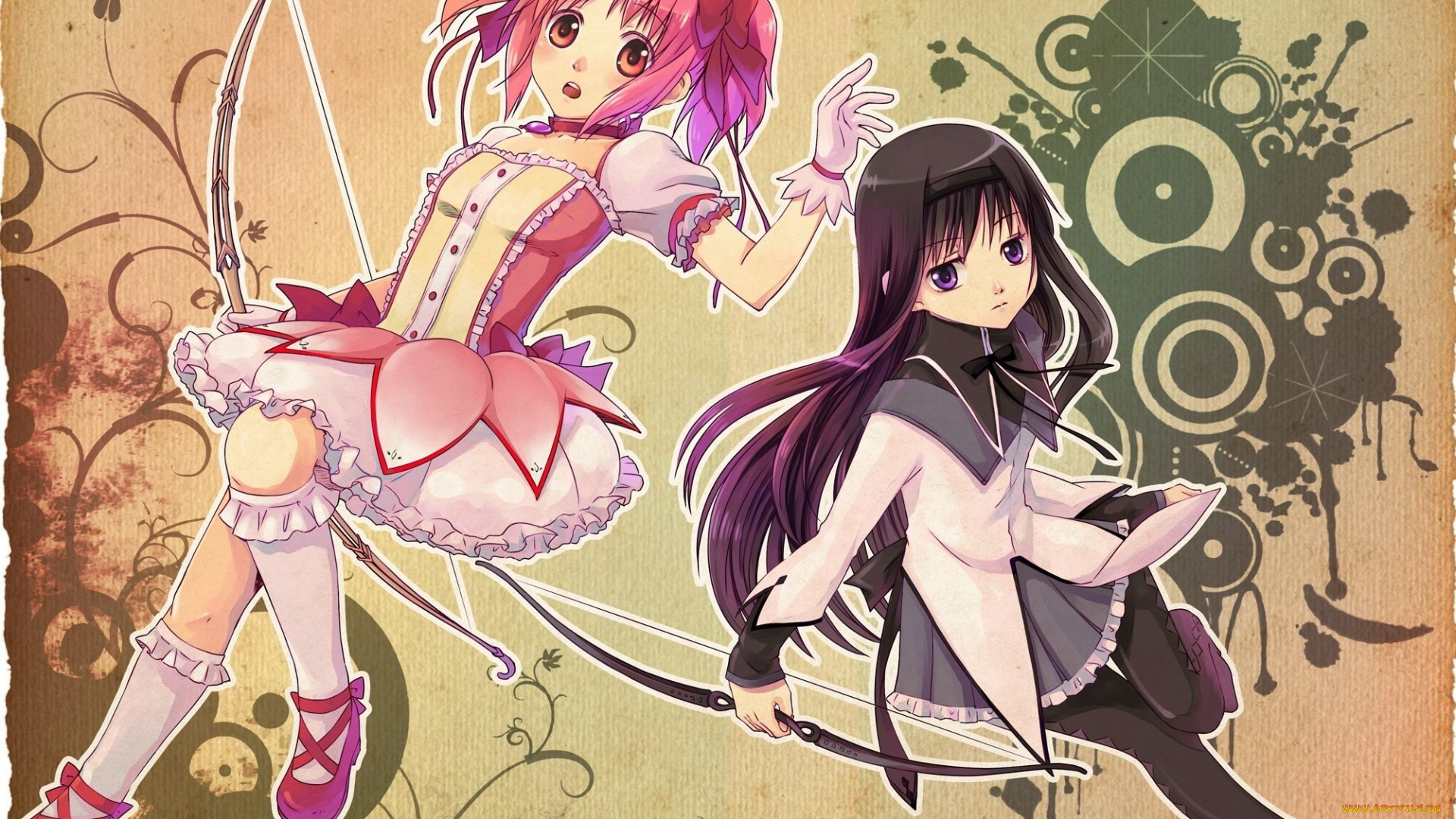 аниме, mahou, shoujo, madoka, magika, фон, взгляд, девушки