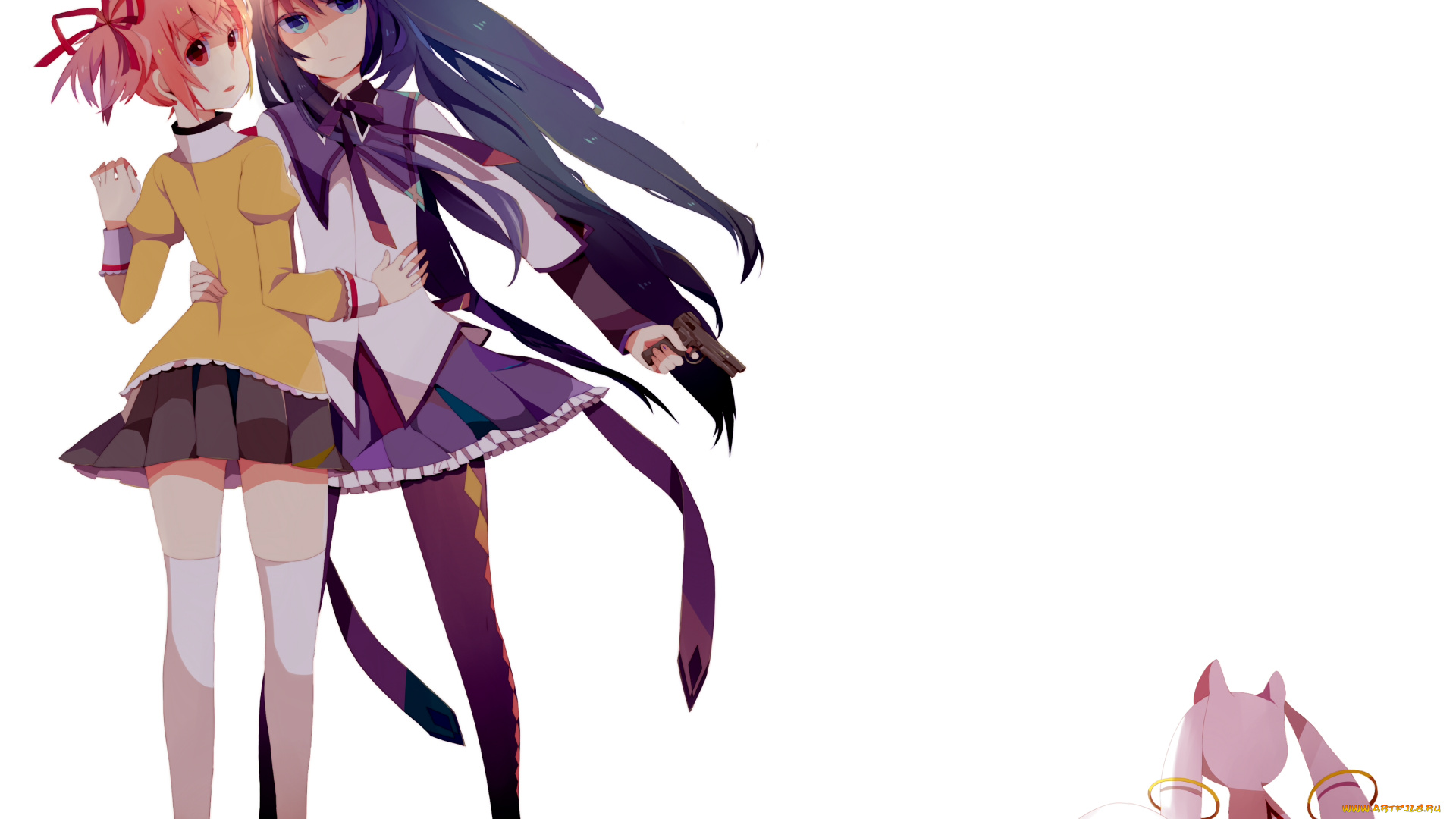 аниме, mahou, shoujo, madoka, magika, фон, взгляд, девушки