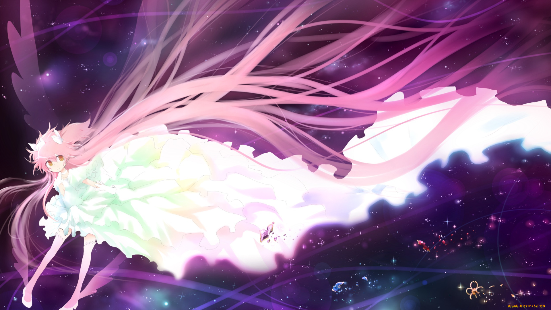 аниме, mahou, shoujo, madoka, magika, фон, взгляд, девушка