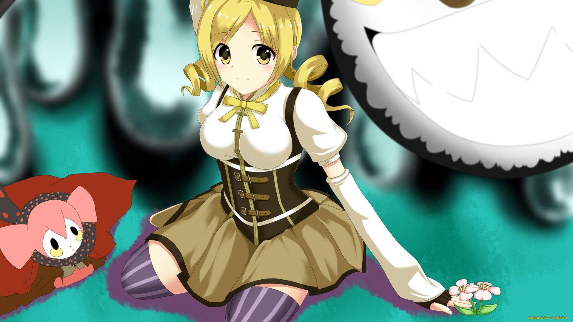 аниме, mahou, shoujo, madoka, magika, фон, взгляд, девушка