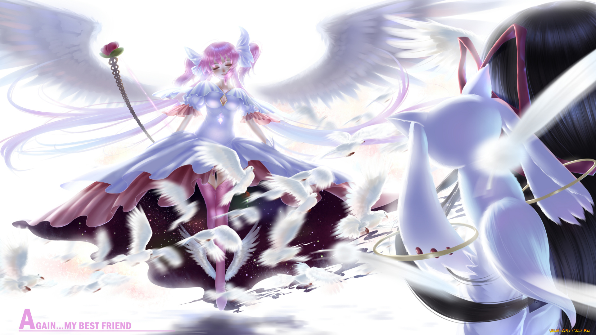 аниме, mahou, shoujo, madoka, magika, фон, взгляд, девушка