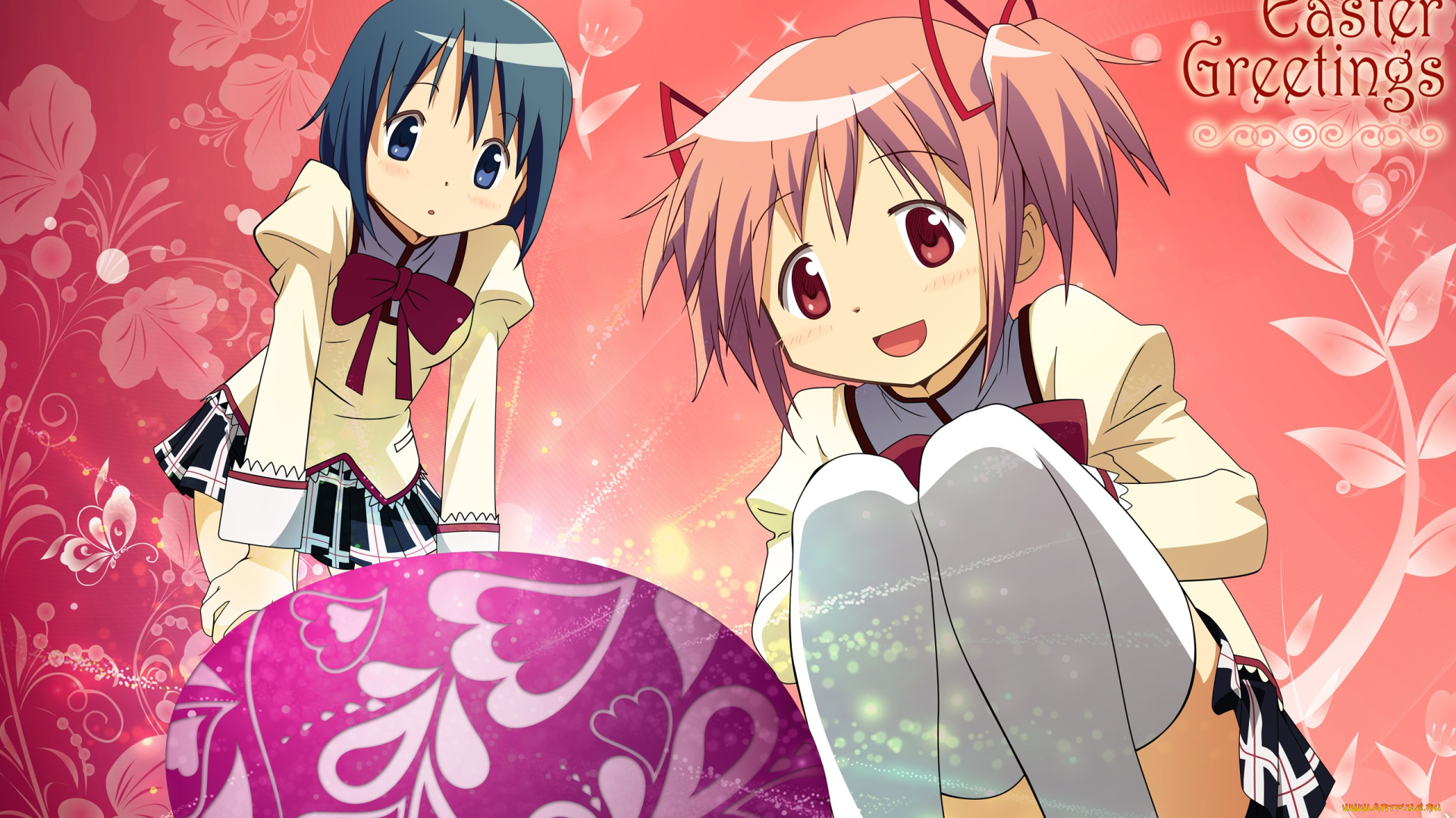 аниме, mahou, shoujo, madoka, magika, взгляд, девушки, фон