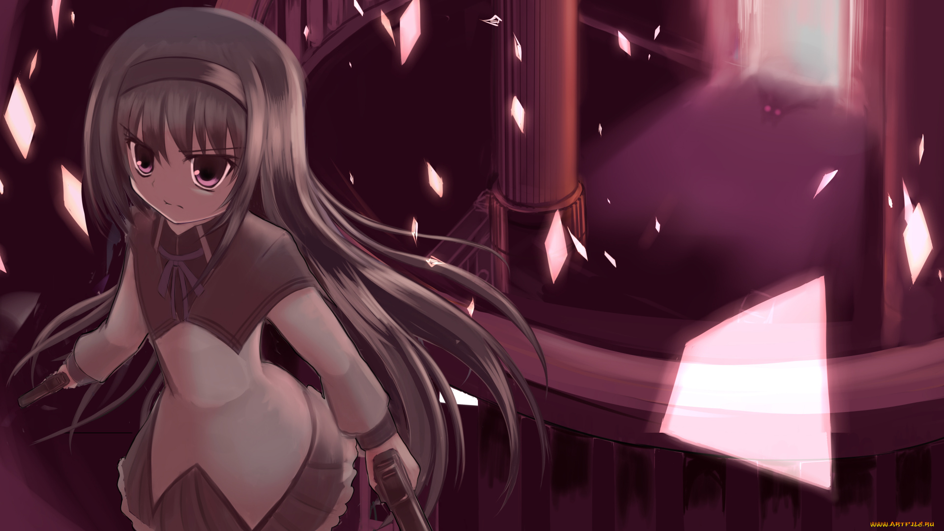 аниме, mahou, shoujo, madoka, magika, взгляд, фон, девушка