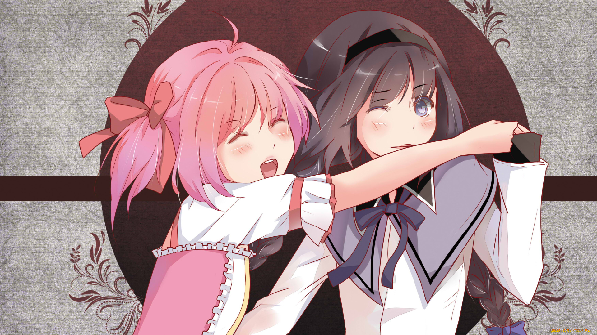 аниме, mahou, shoujo, madoka, magika, взгляд, фон, девушки