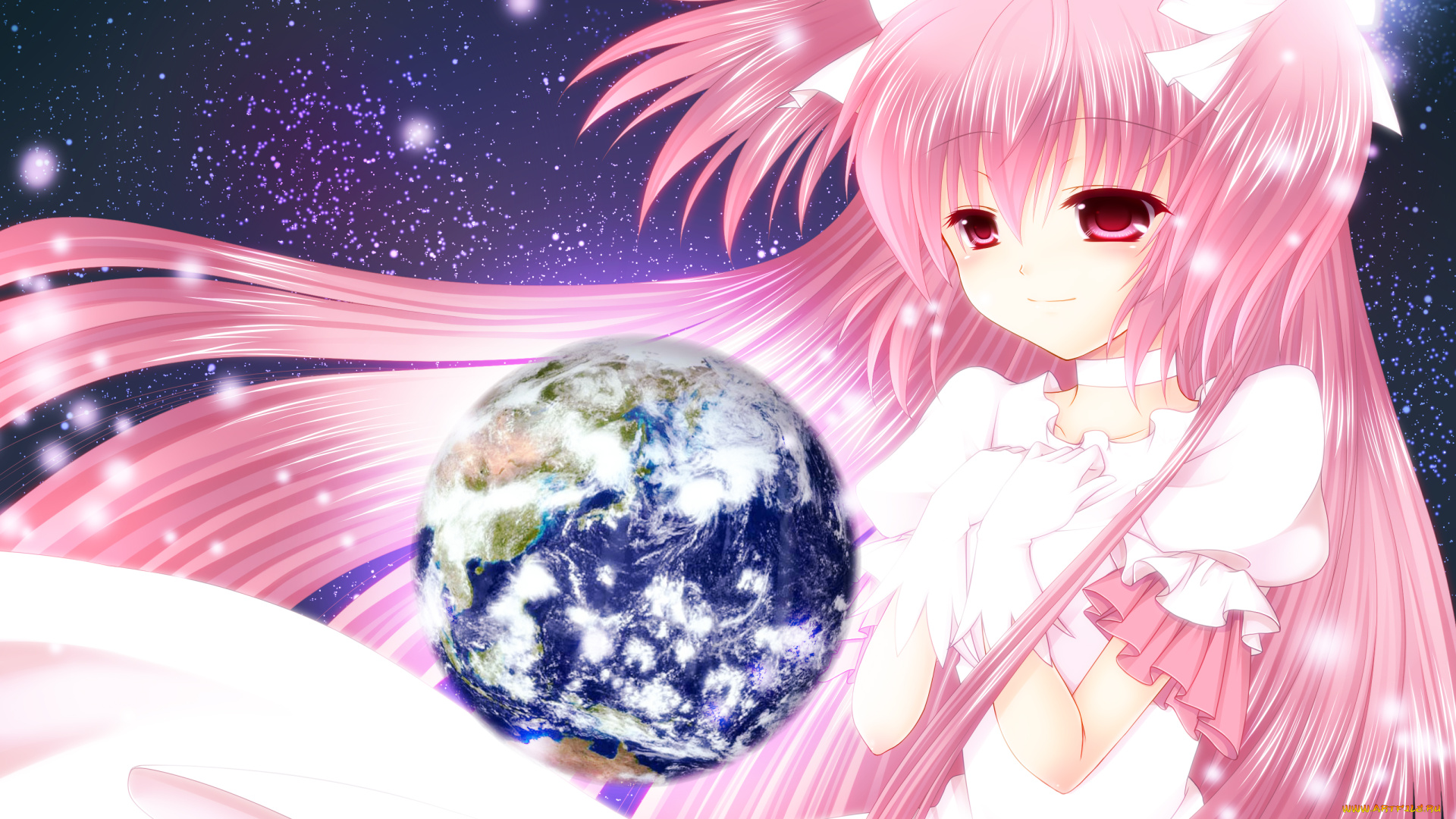 аниме, mahou, shoujo, madoka, magika, взгляд, девушка, фон