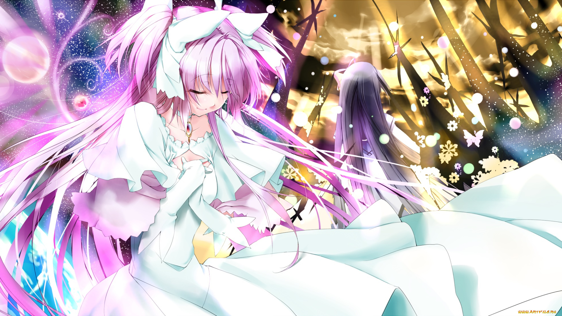 аниме, mahou, shoujo, madoka, magika, взгляд, девушка, фон