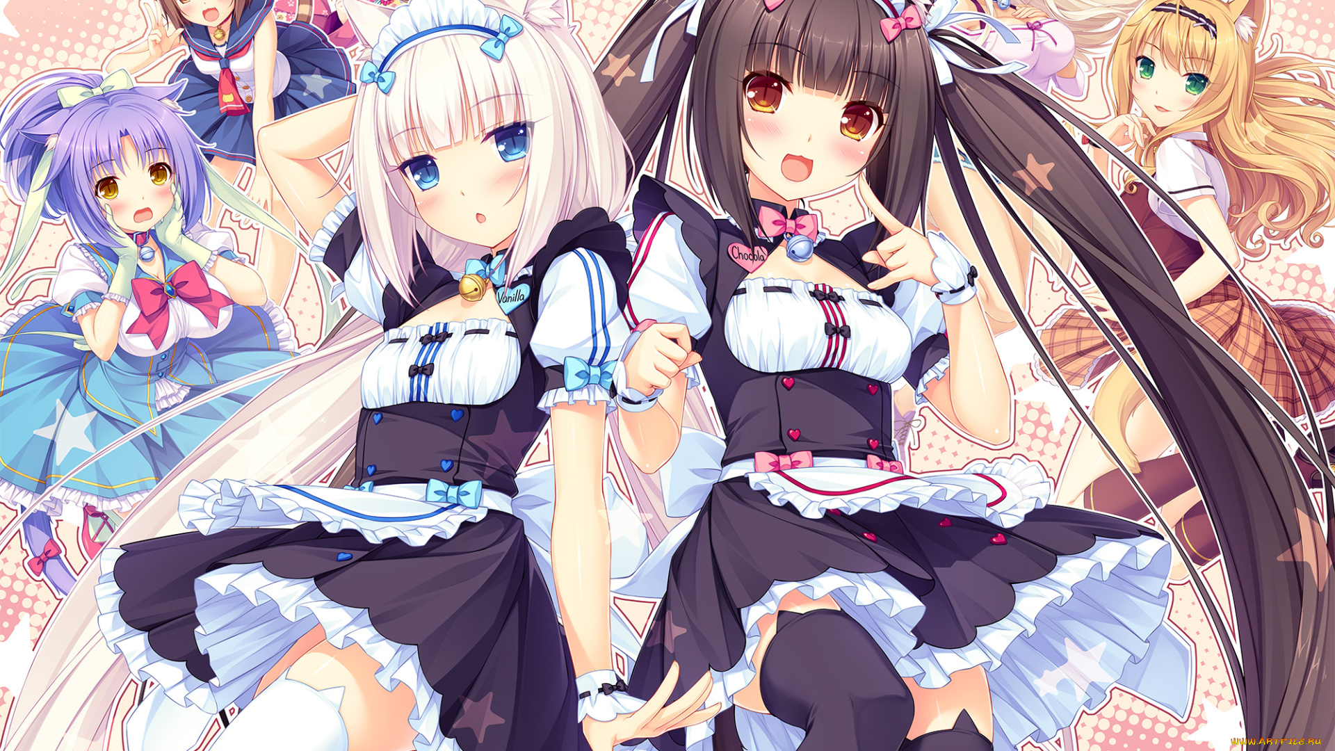 аниме, nekopara, девушки, фон, взгляд