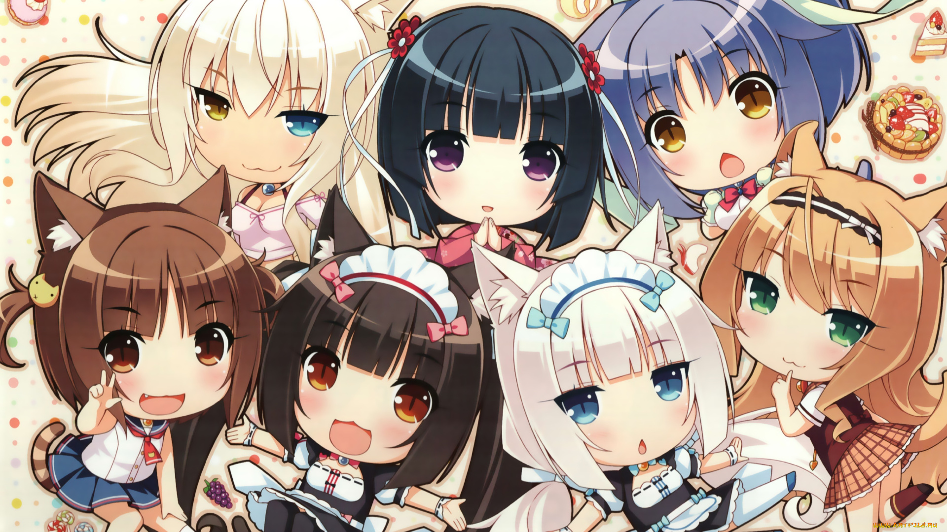 аниме, nekopara, фон, взгляд, девушки