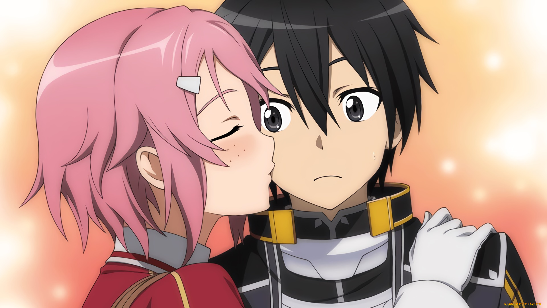 аниме, sword, art, online, девушка, взгляд, фон, парень