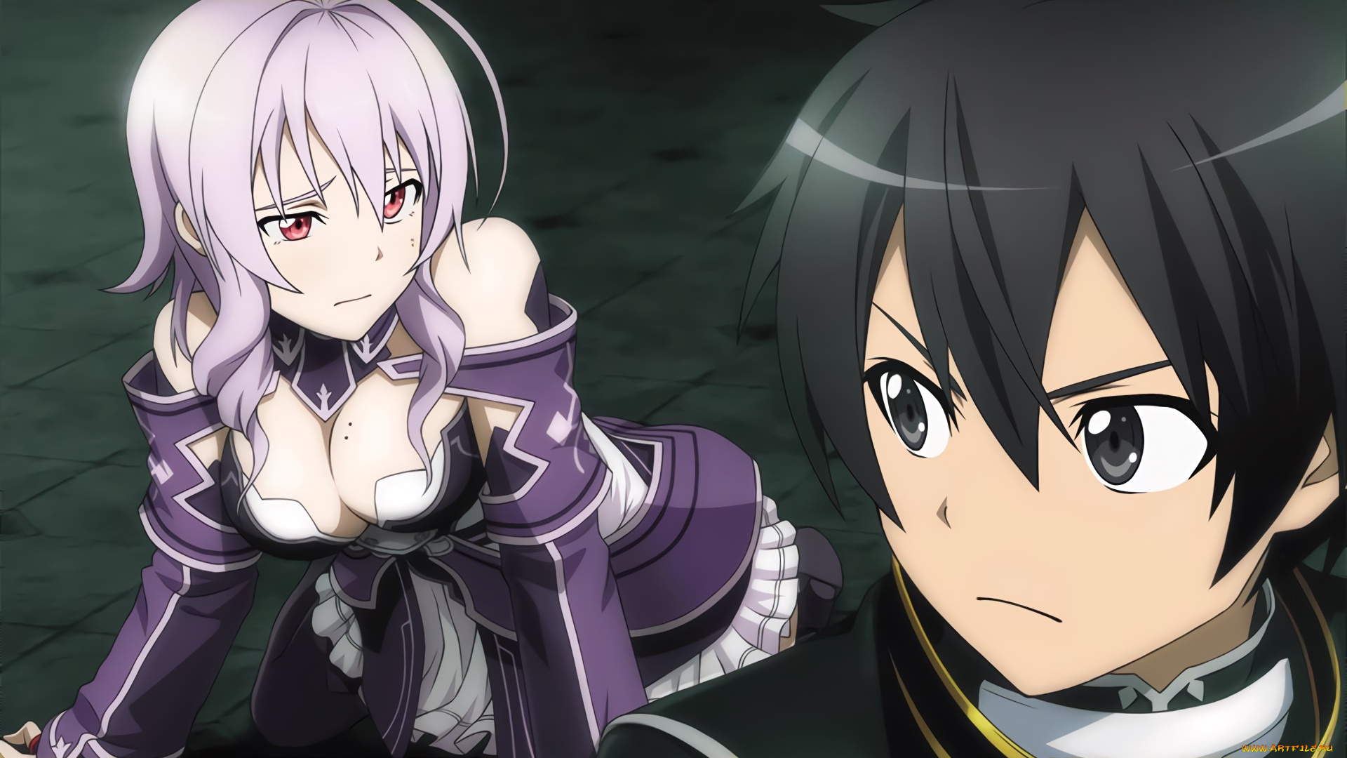 аниме, sword, art, online, девушка, взгляд, фон, парень