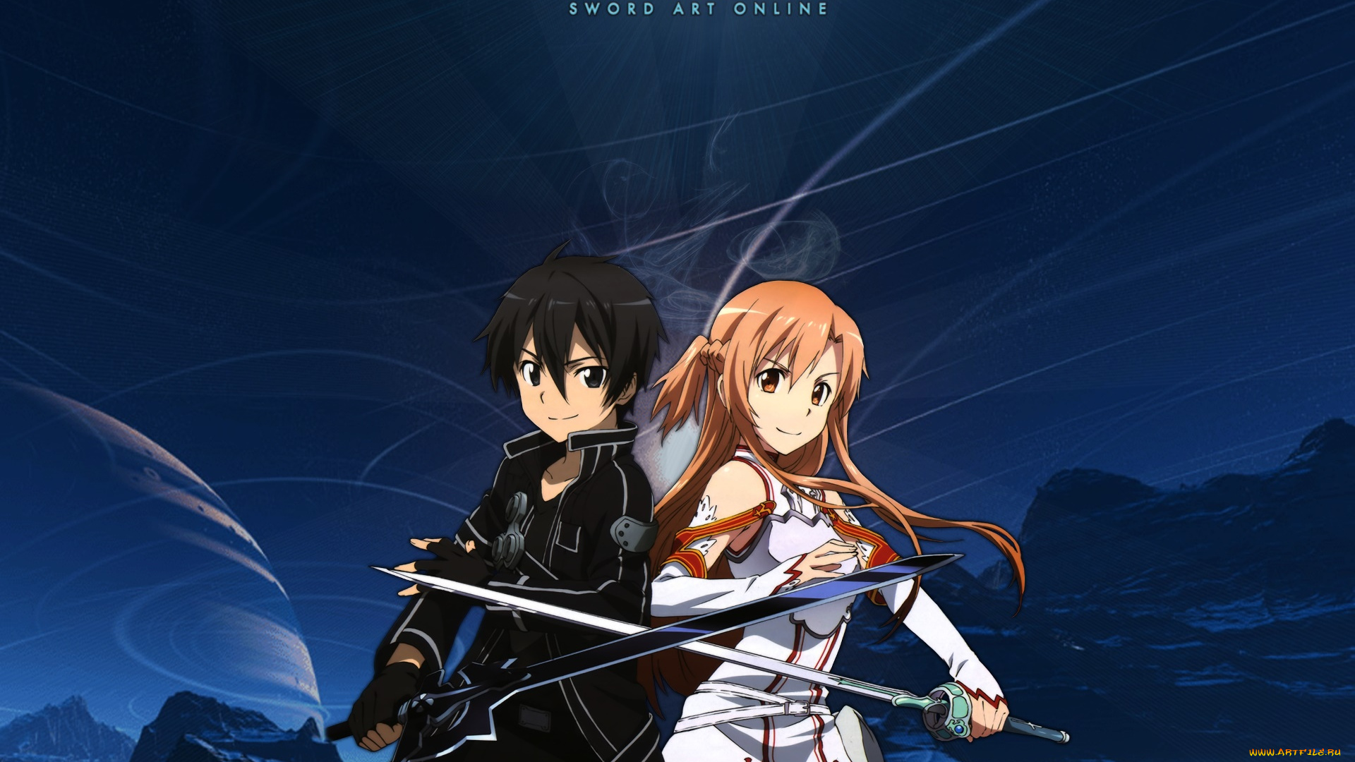 аниме, sword, art, online, девушка, взгляд, фон, парень