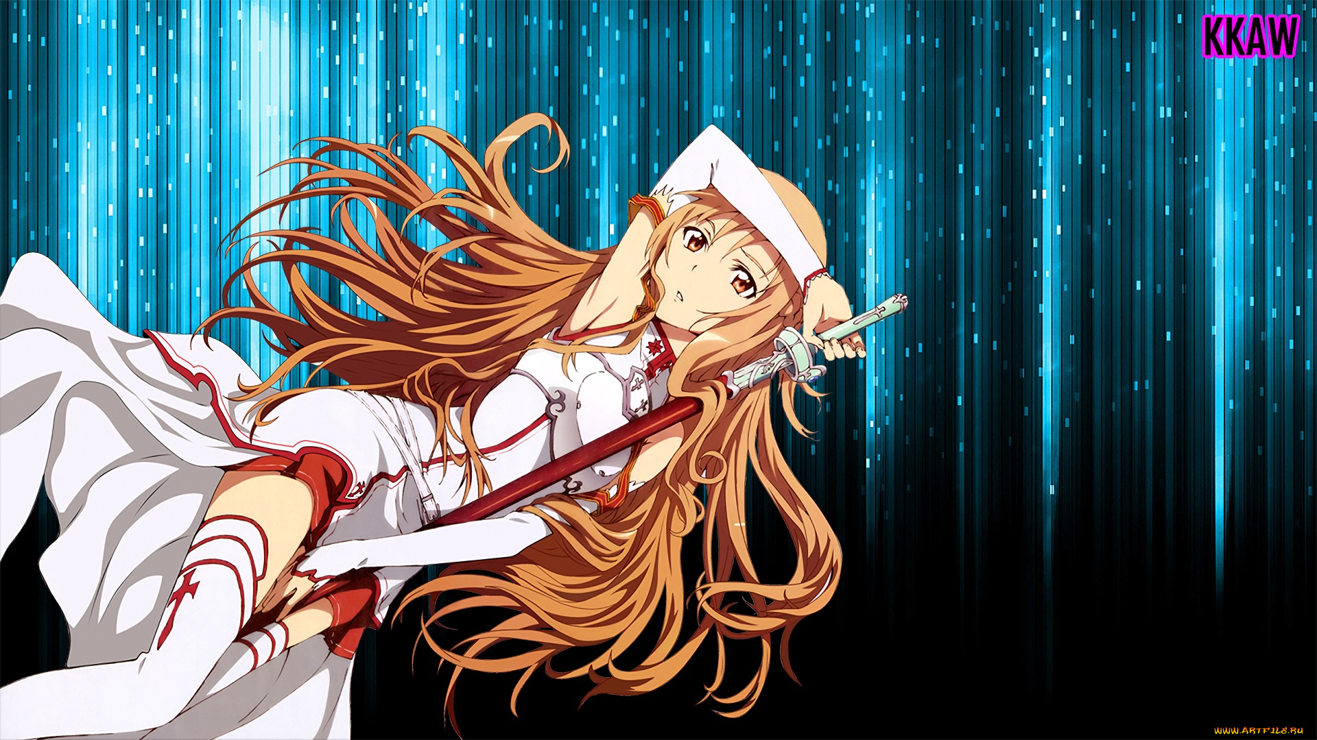аниме, sword, art, online, девушка, взгляд, фон