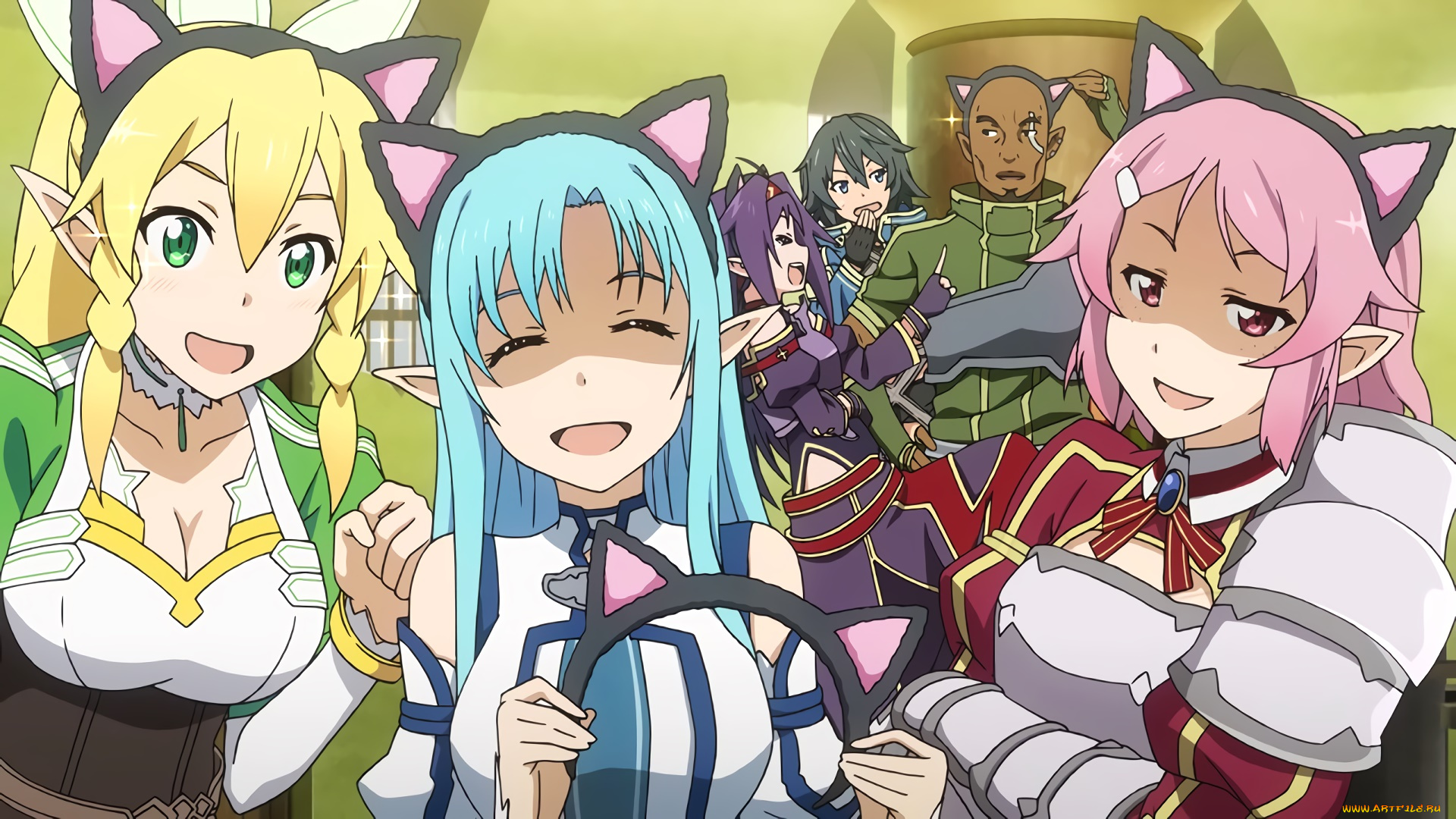 аниме, sword, art, online, девушки, взгляд, фон