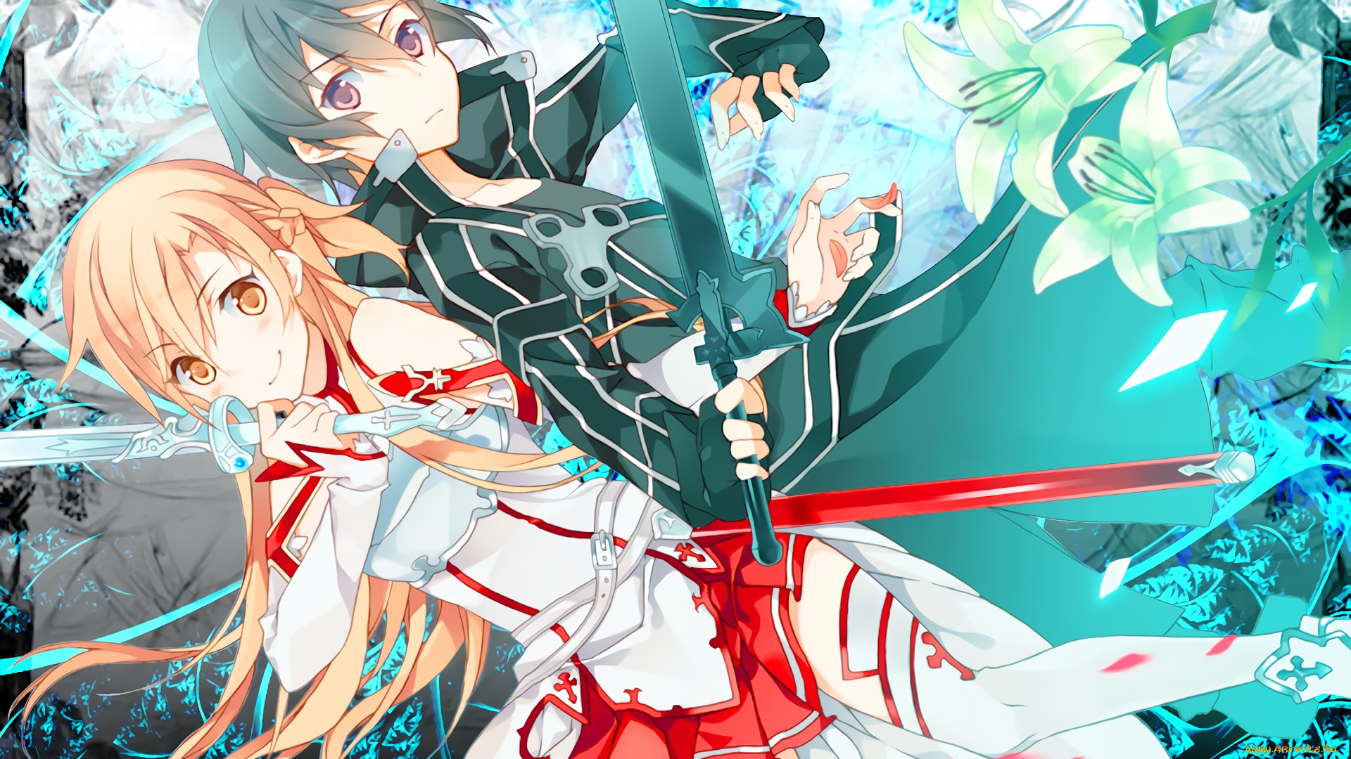аниме, sword, art, online, девушки, взгляд, фон