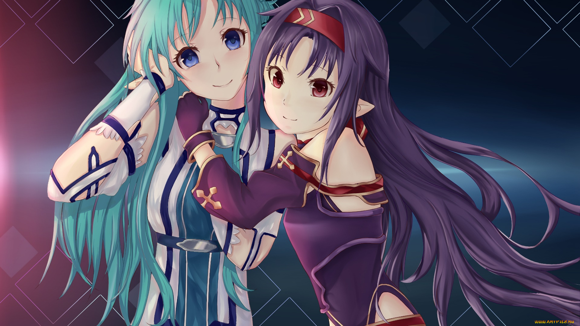 аниме, sword, art, online, девушки, взгляд, фон