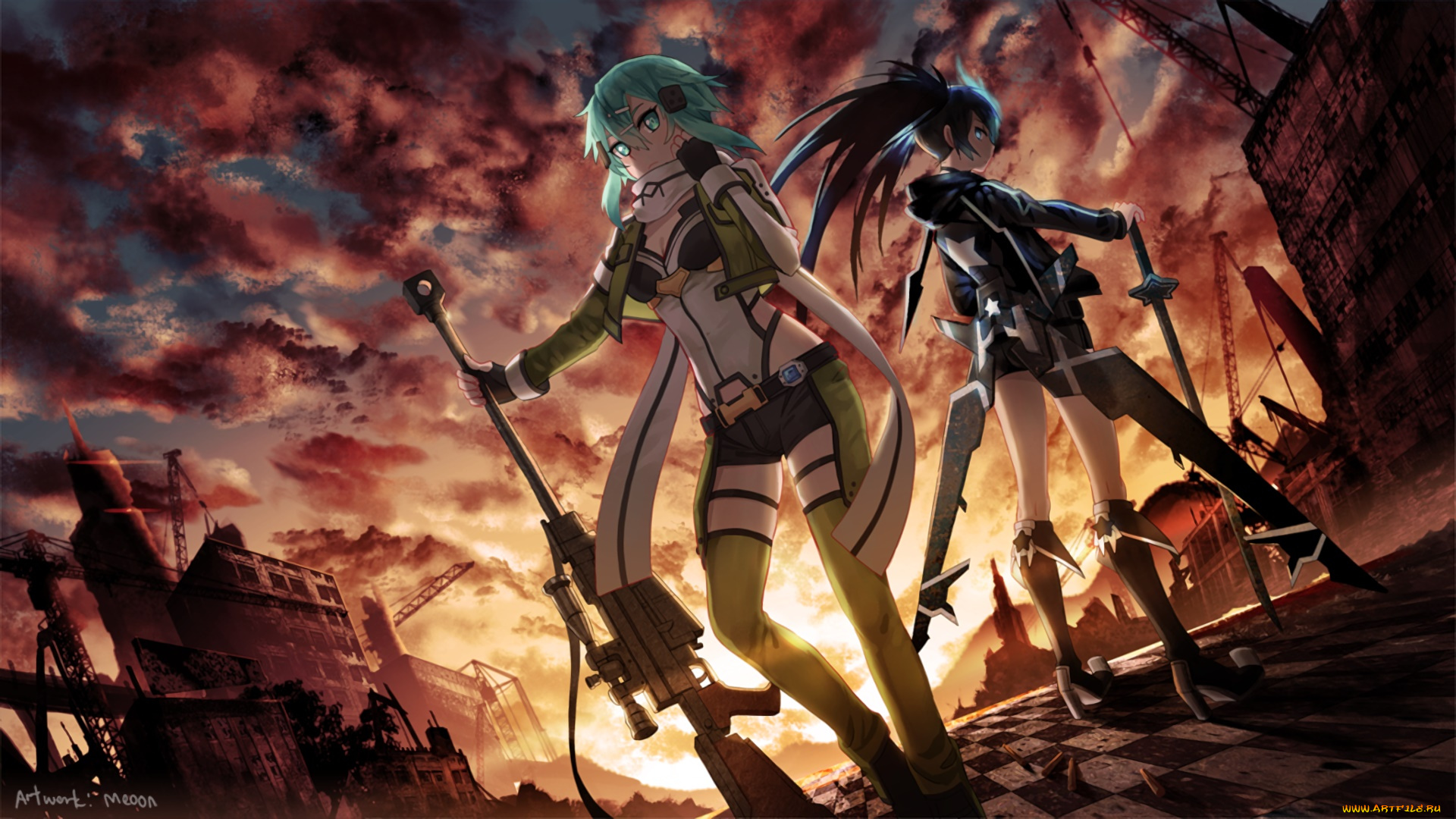 аниме, sword, art, online, девушки, взгляд, фон