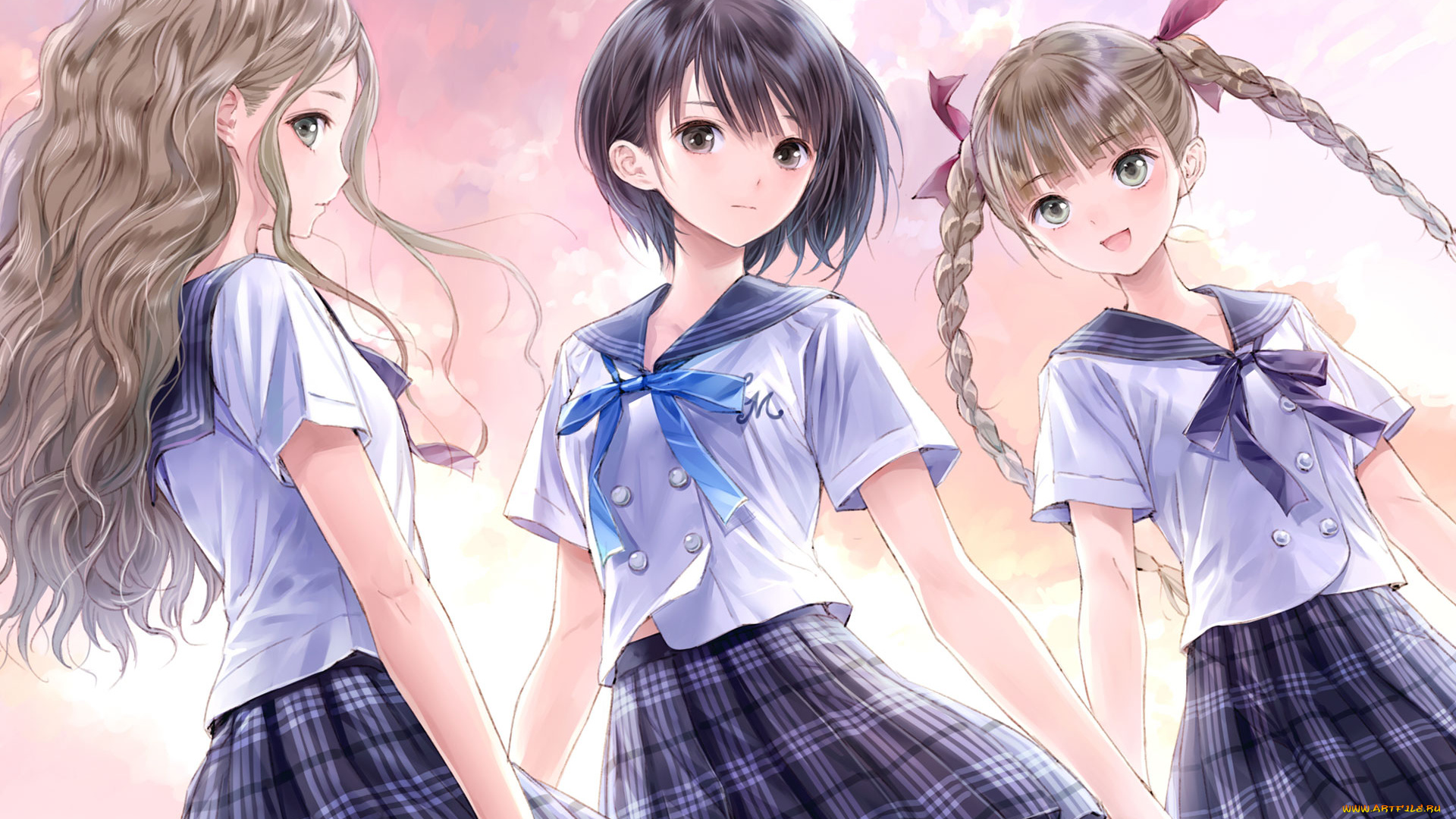 аниме, unknown, , другое, blue, reflection, shirai, hinako, kishida, mel