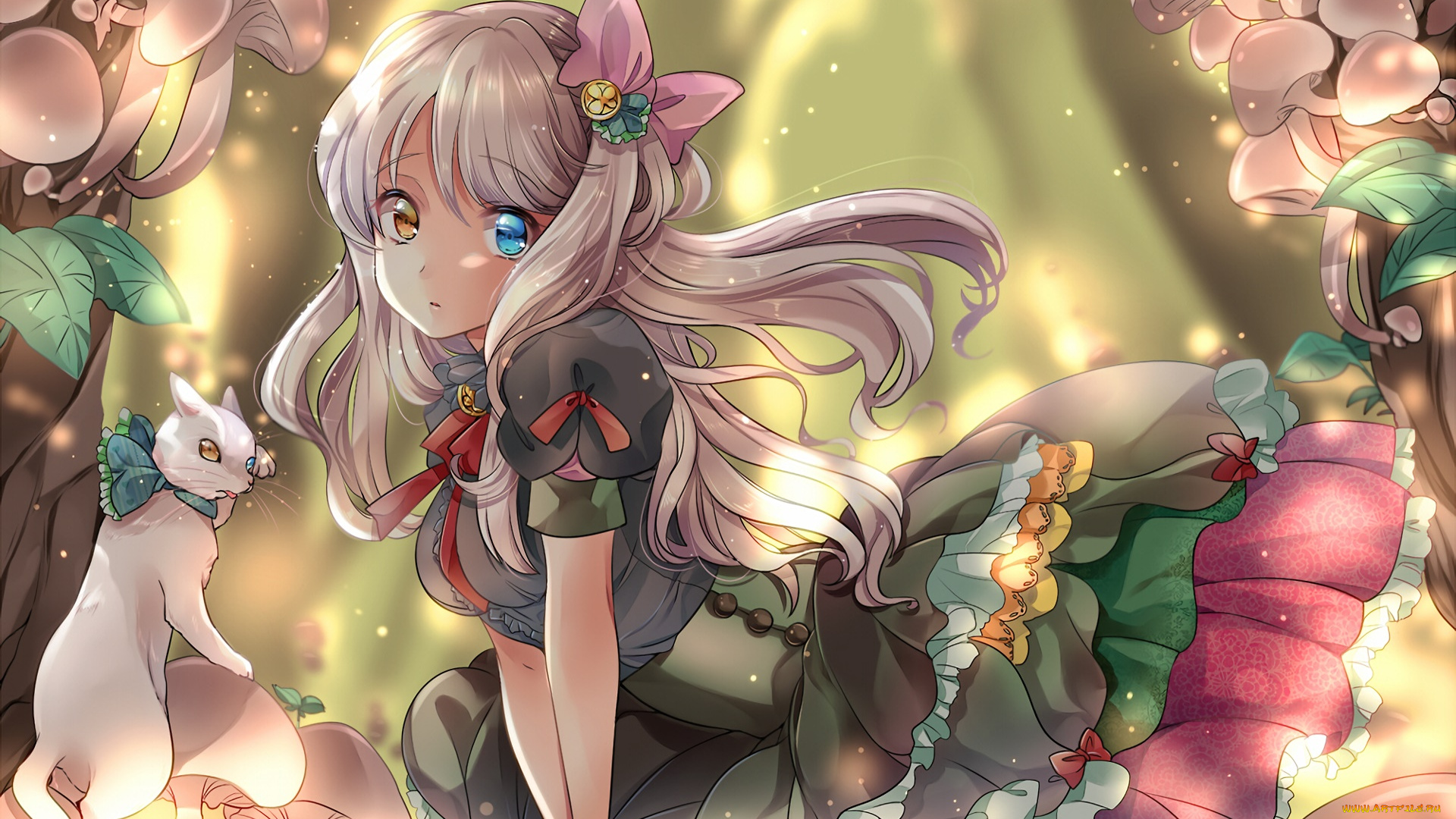 аниме, животные, , существа, девушка, фон, взгляд