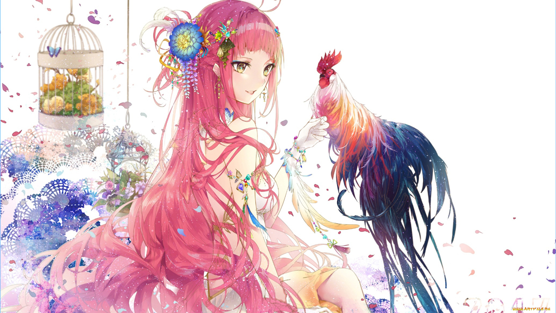 аниме, животные, , существа, девушка, птух
