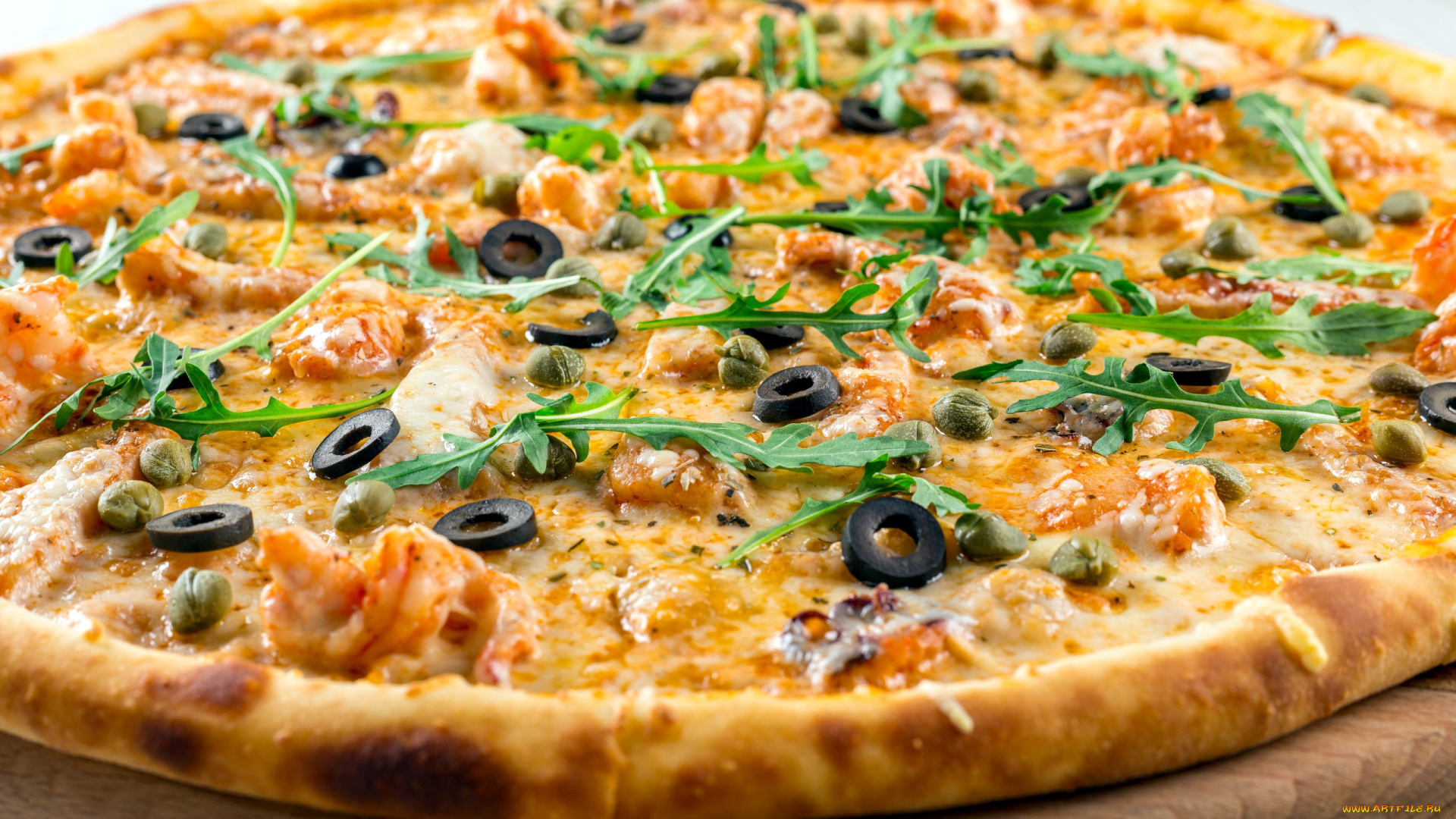 еда, пицца, зелень, маслины