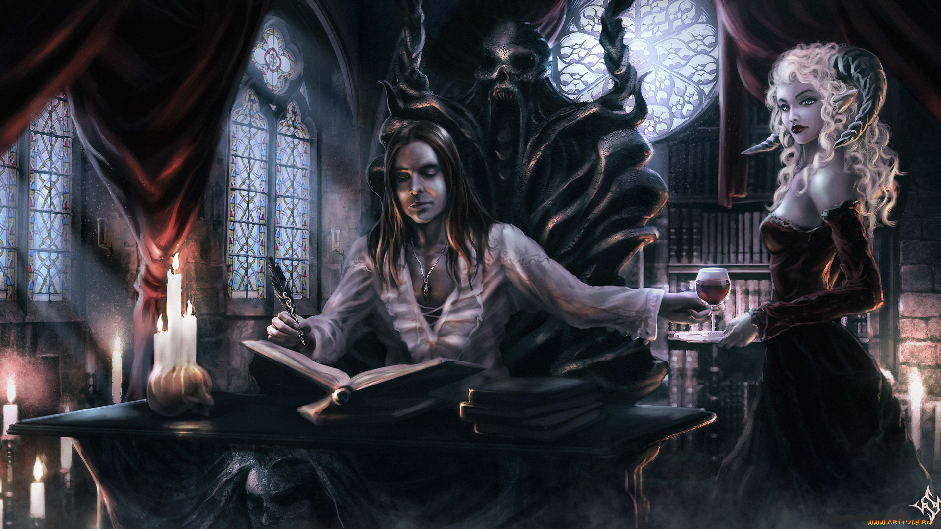 фэнтези, вампиры, демон, девушка, вампир, готика, мужчина