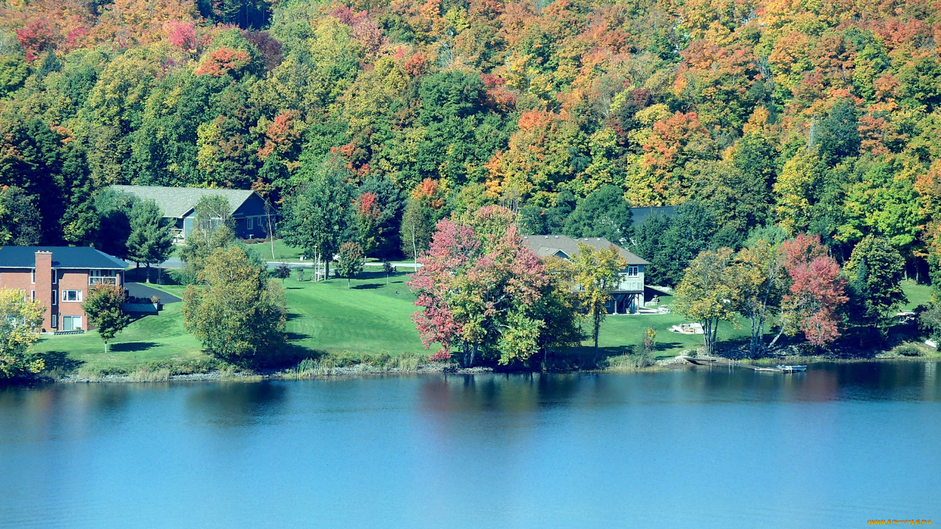 города, -, пейзажи, река, осень, дорога, лес