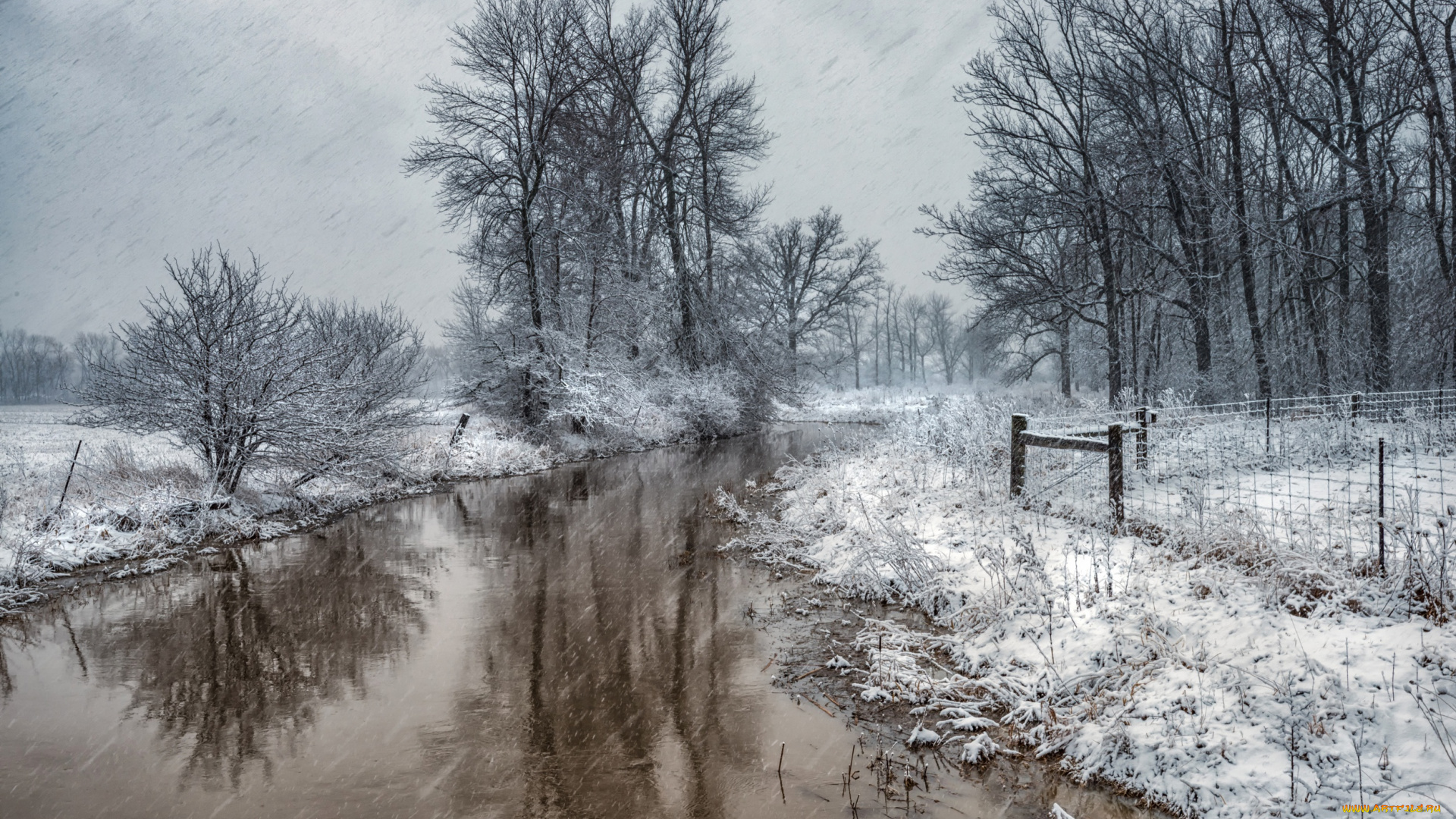 природа, реки, озера, снег, деревья