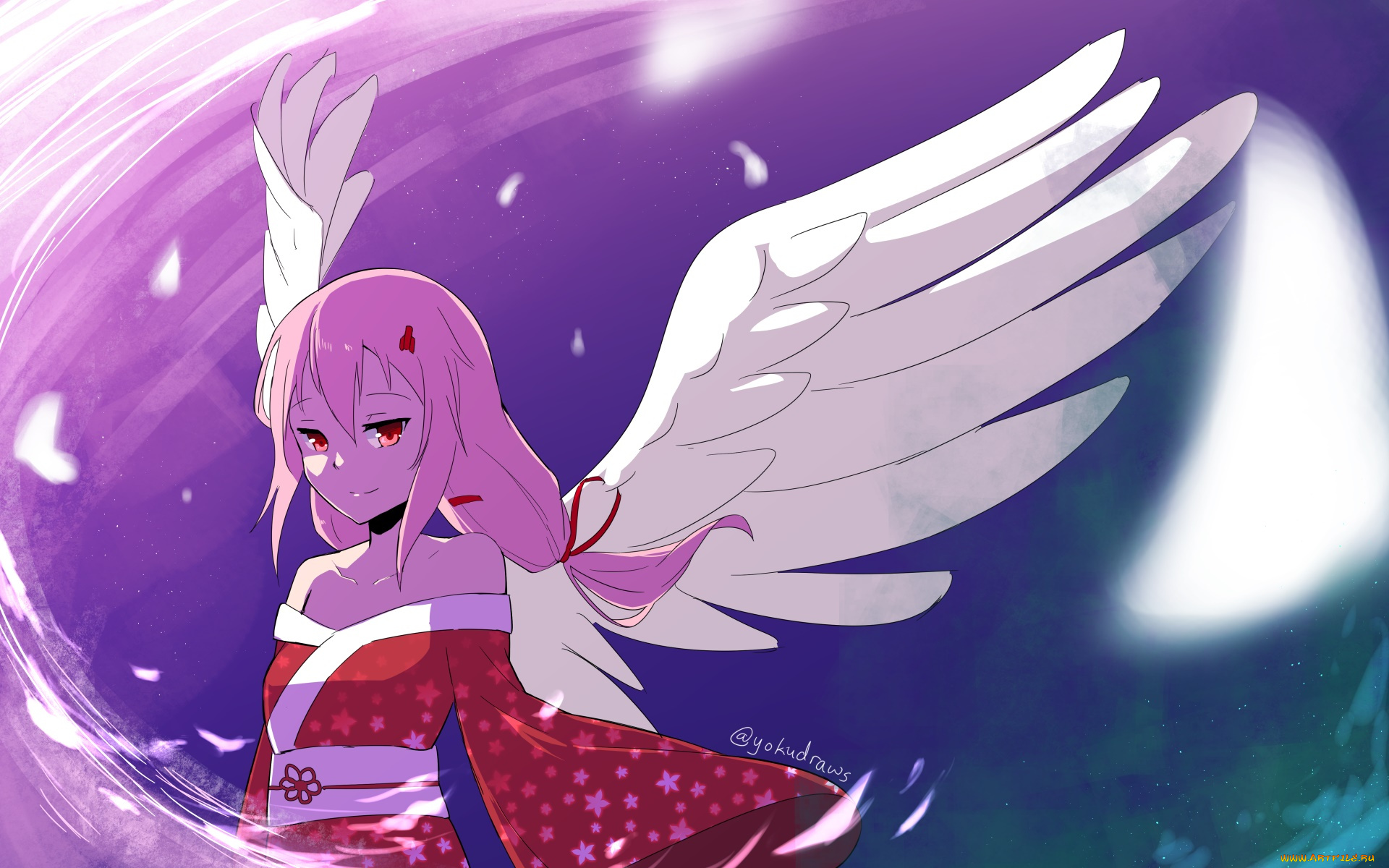 аниме, ангелы, , демоны, фон, взгляд, девушка