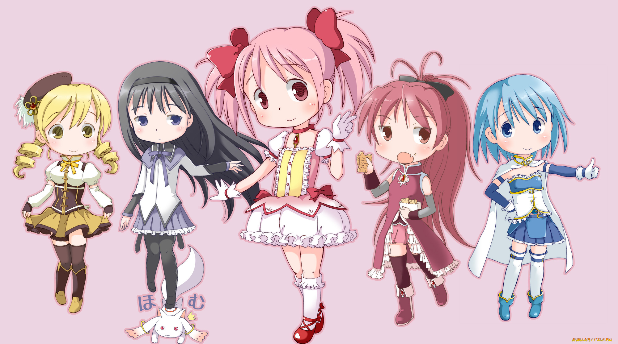 аниме, mahou, shoujo, madoka, magika, фон, взгляд, девушки