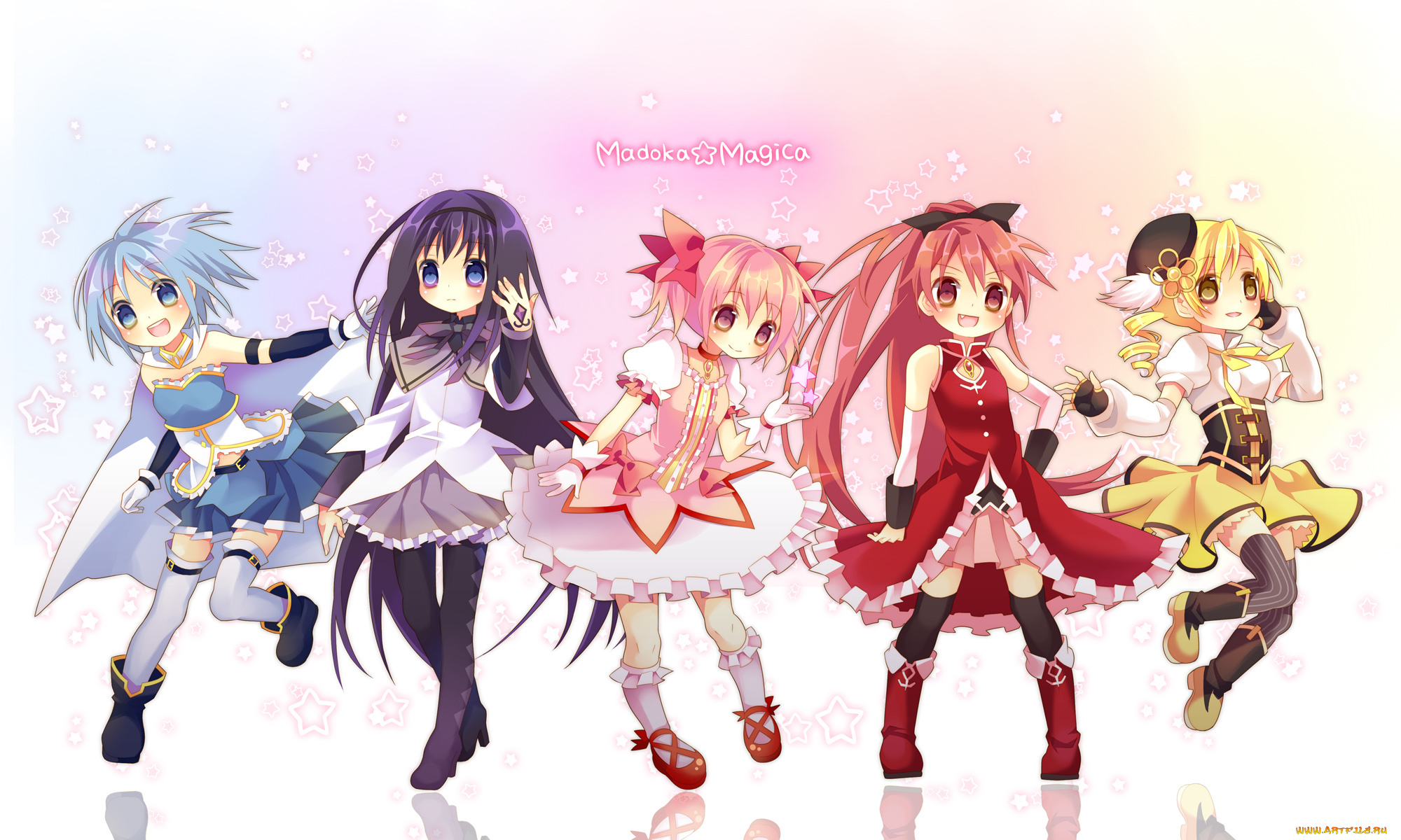аниме, mahou, shoujo, madoka, magika, фон, взгляд, девушки