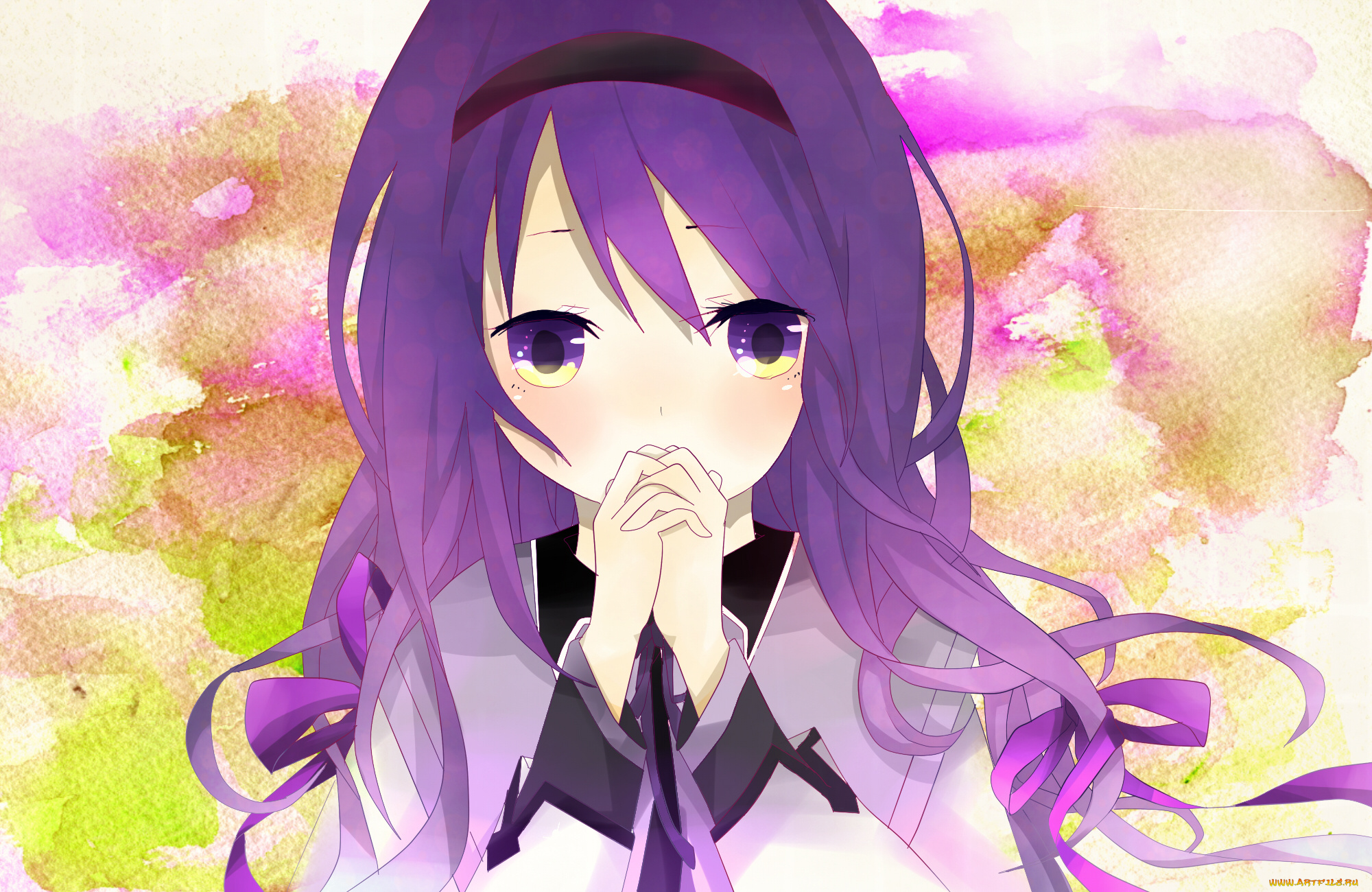 аниме, mahou, shoujo, madoka, magika, взгляд, девушка, фон