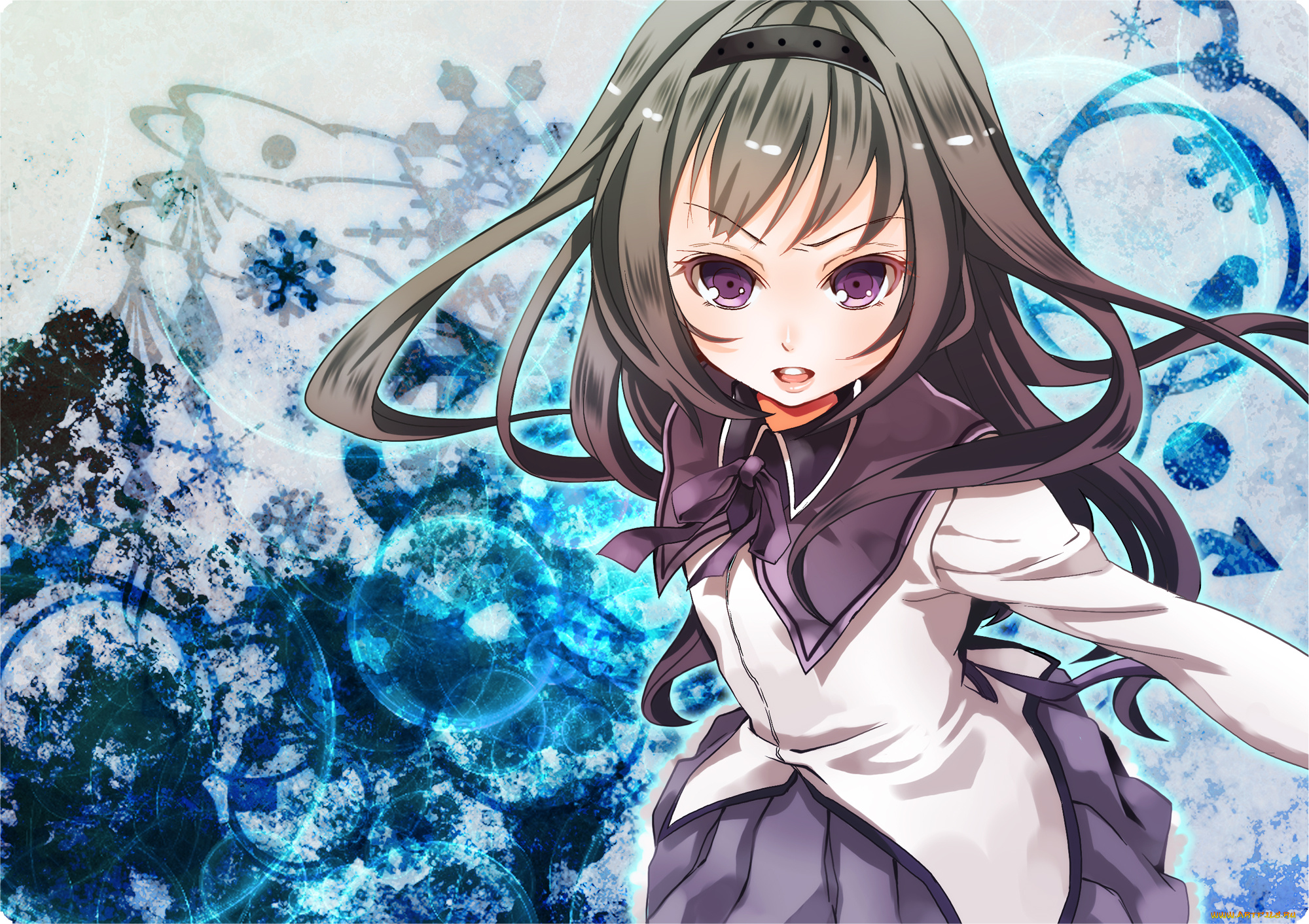 аниме, mahou, shoujo, madoka, magika, девушка, взгляд, фон