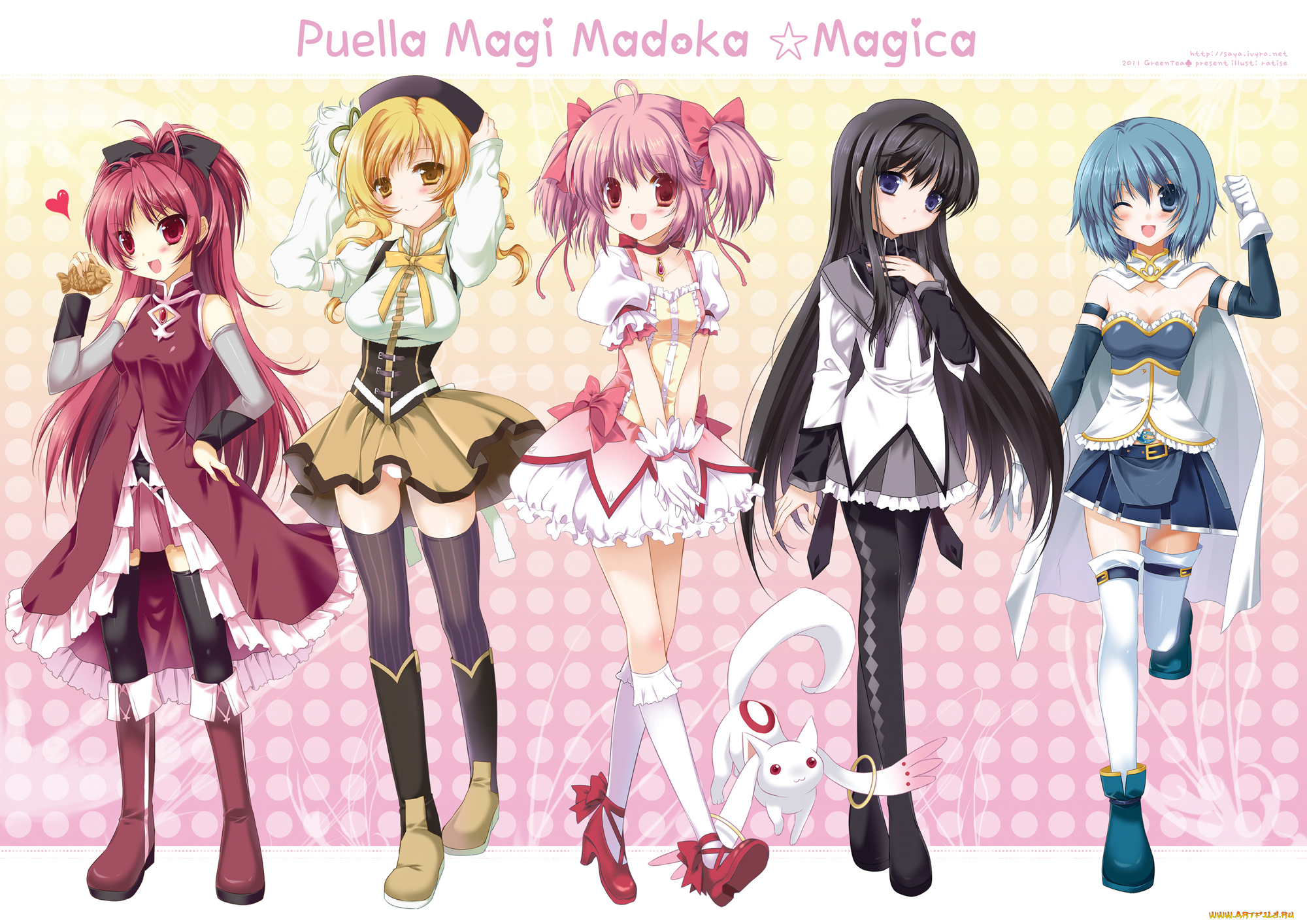 аниме, mahou, shoujo, madoka, magika, взгляд, девушки, фон