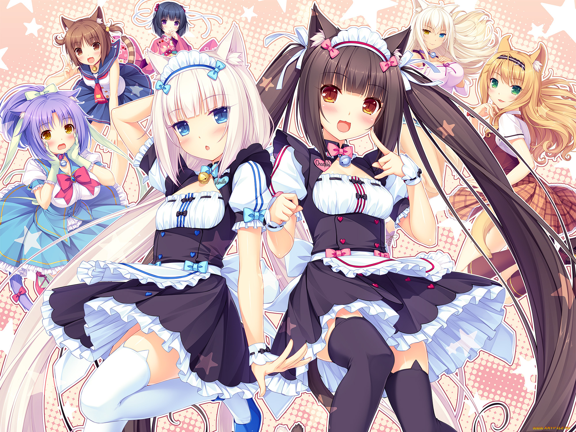 аниме, nekopara, девушки, фон, взгляд