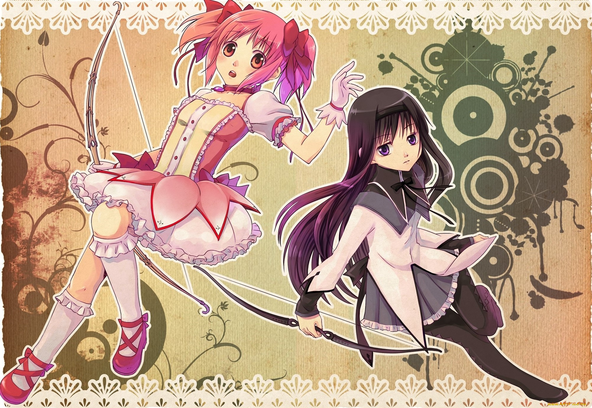 аниме, mahou, shoujo, madoka, magika, фон, взгляд, девушки