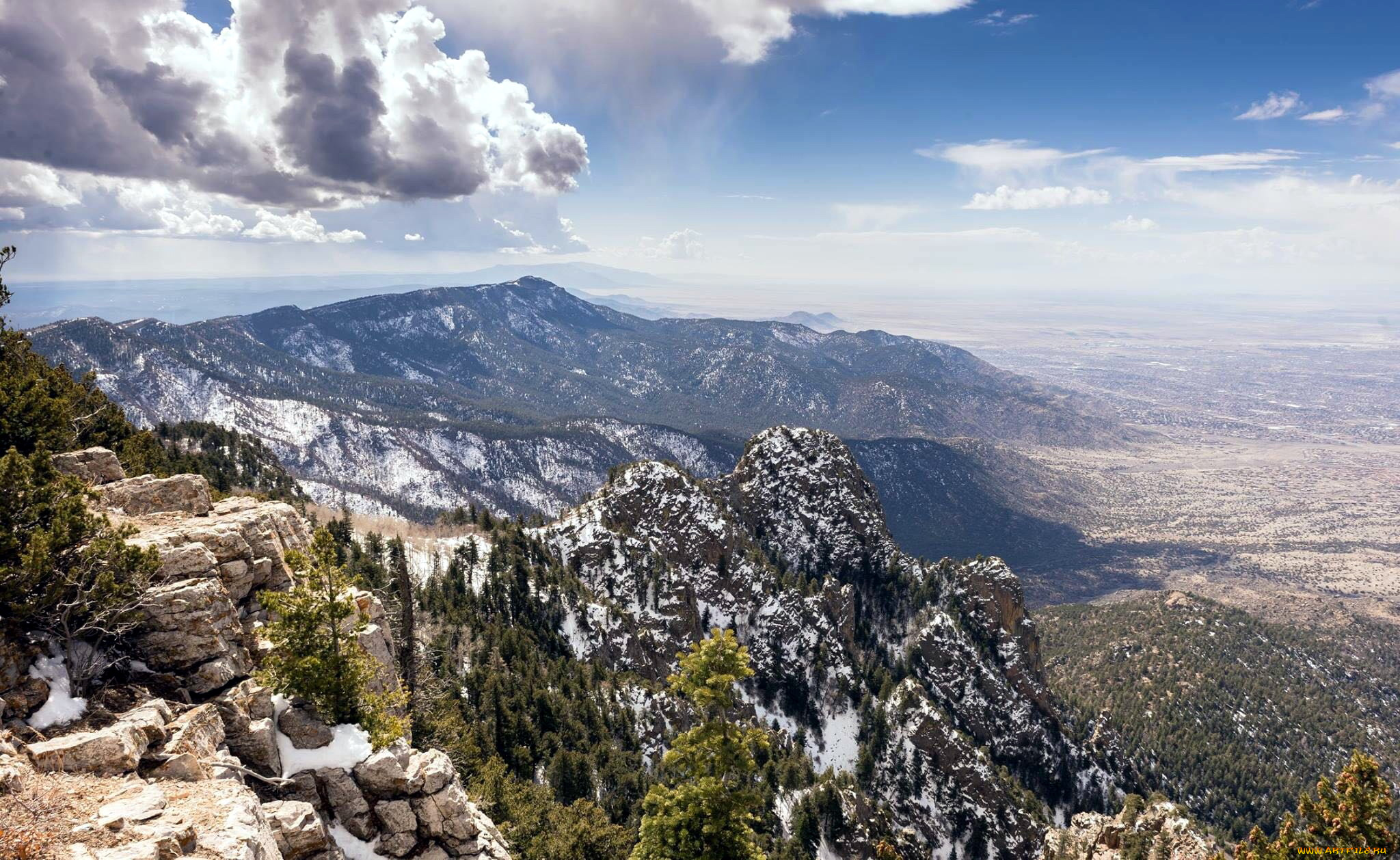 природа, горы, облака, долина, вершины