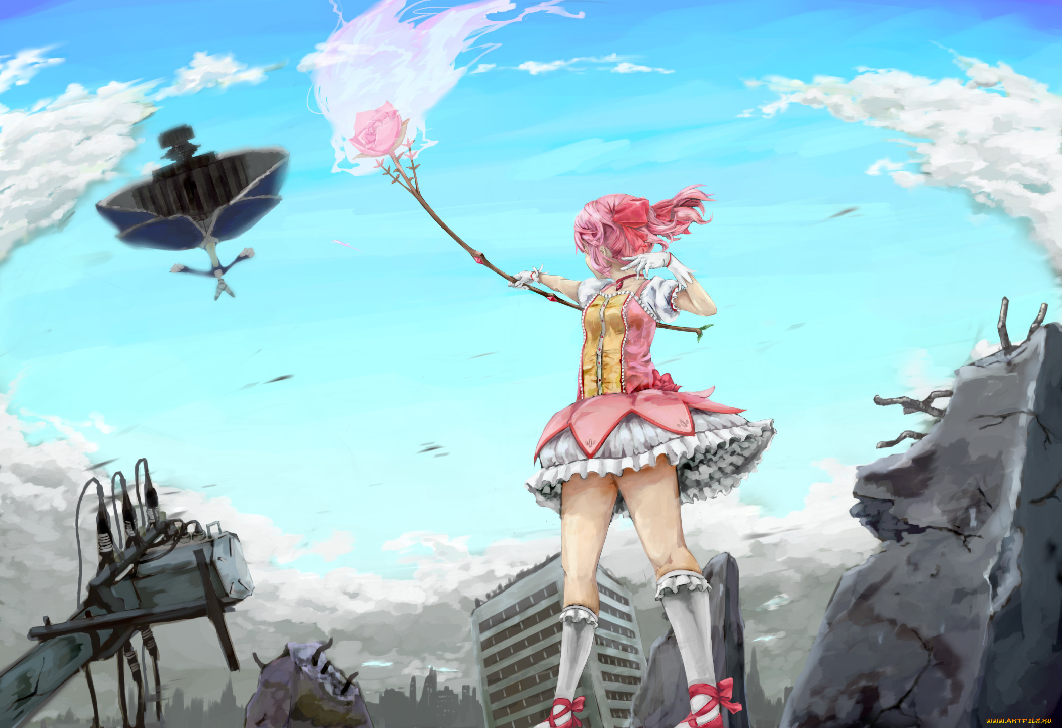 аниме, mahou, shoujo, madoka, magika, взгляд, девушка, фон
