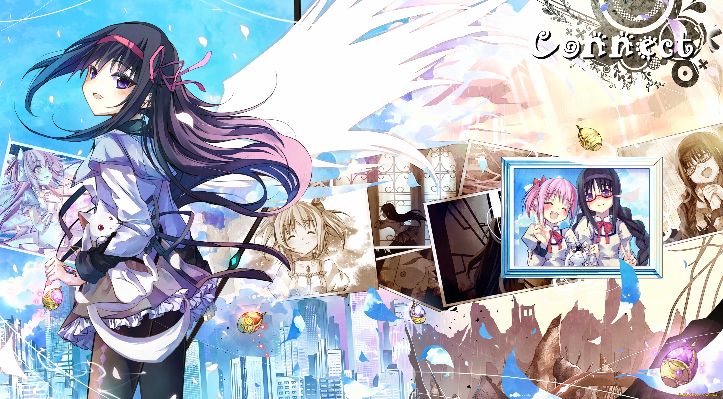 аниме, mahou, shoujo, madoka, magika, фон, взгляд, девушка