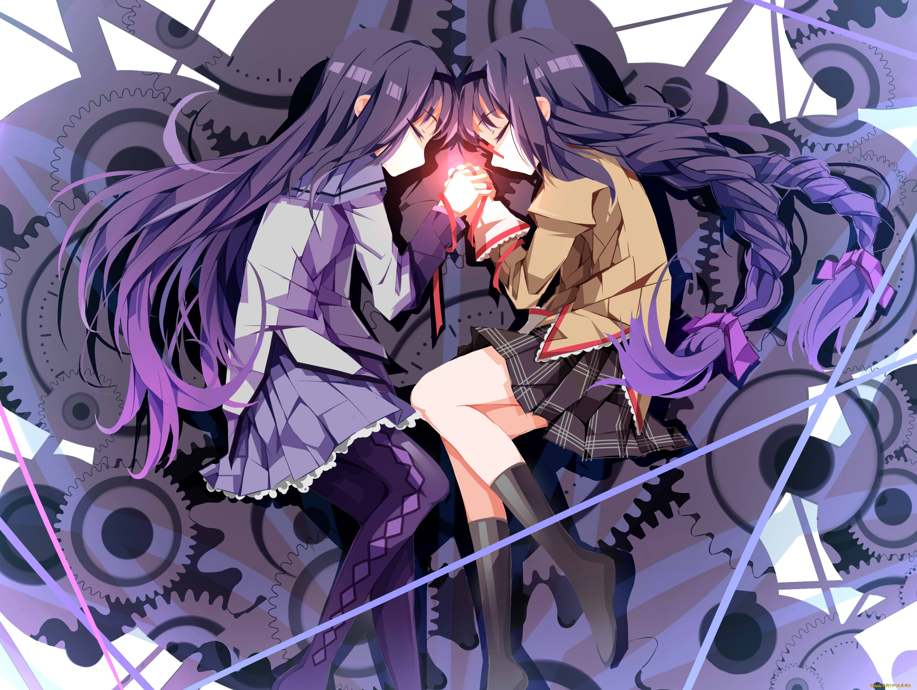 аниме, mahou, shoujo, madoka, magika, девушка, фон, взгляд