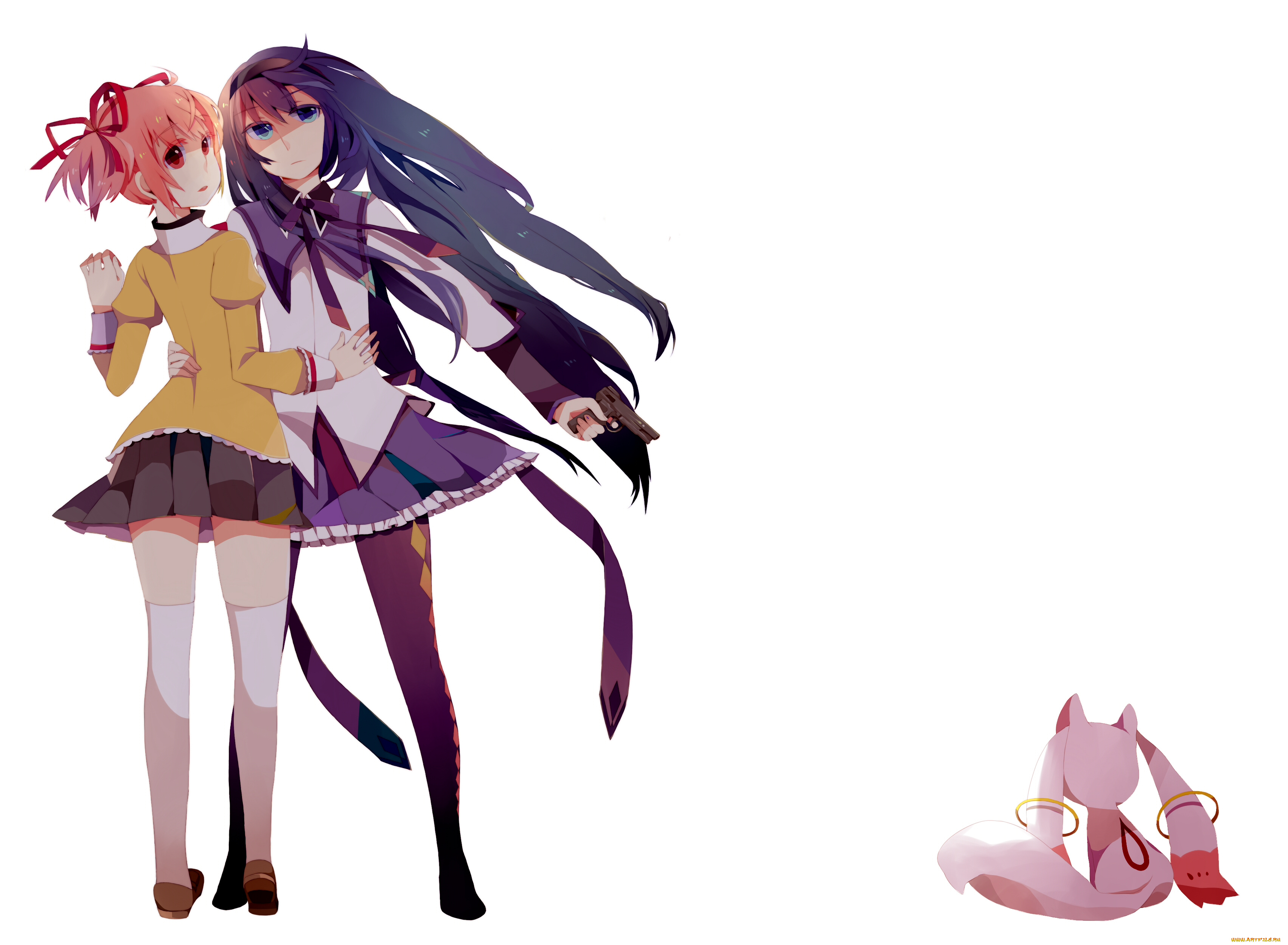 аниме, mahou, shoujo, madoka, magika, фон, взгляд, девушки