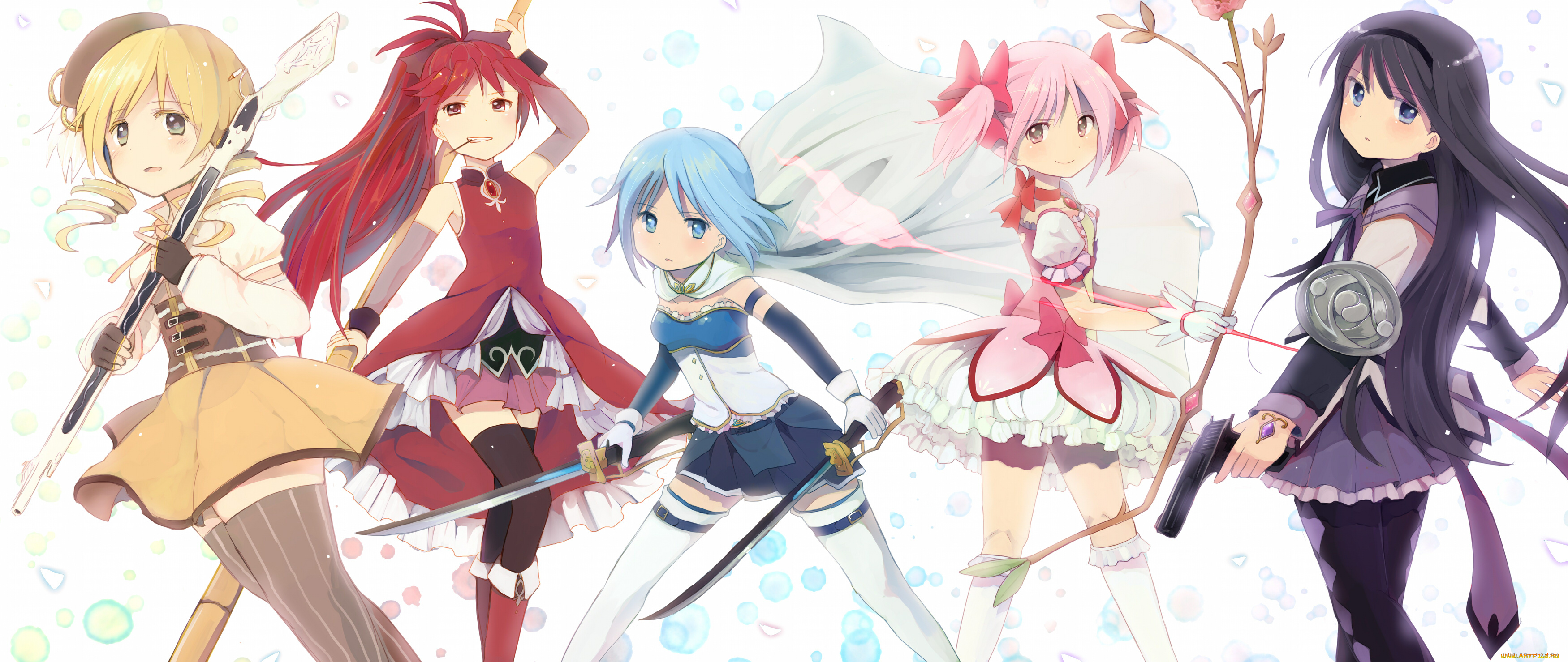 аниме, mahou, shoujo, madoka, magika, фон, девушки, взгляд