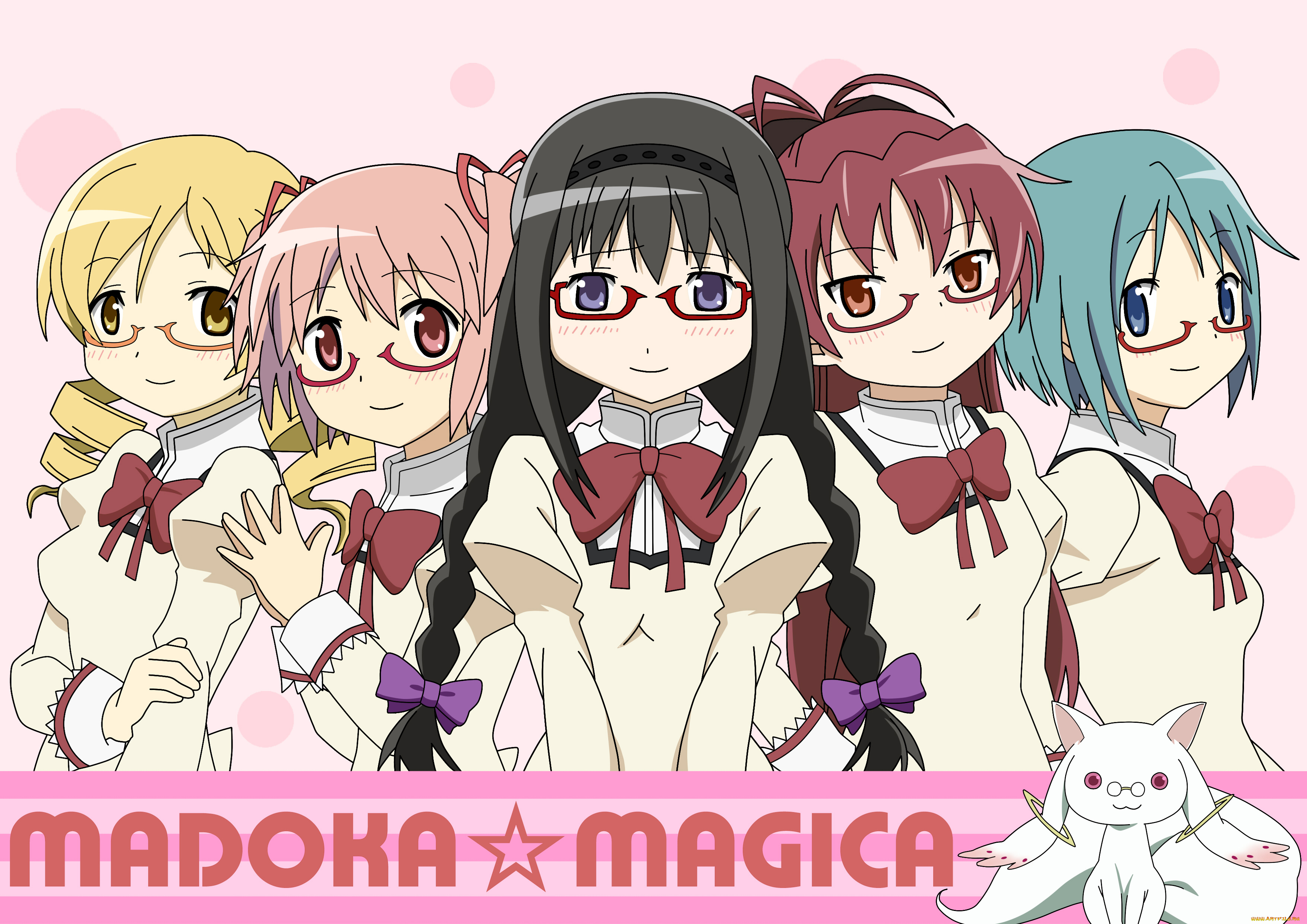 аниме, mahou, shoujo, madoka, magika, фон, взгляд, девушки