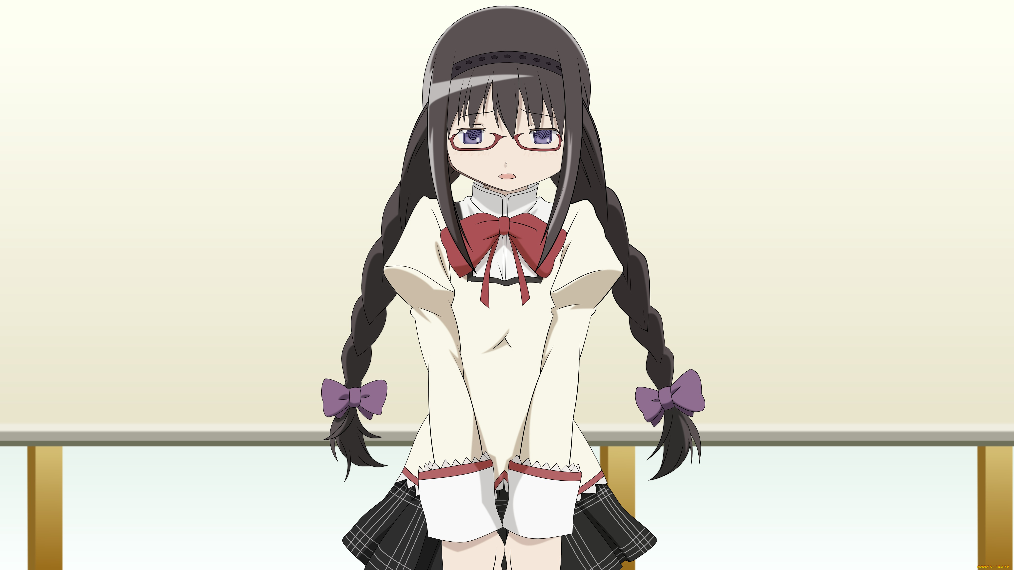 аниме, mahou, shoujo, madoka, magika, взгляд, девушка, фон