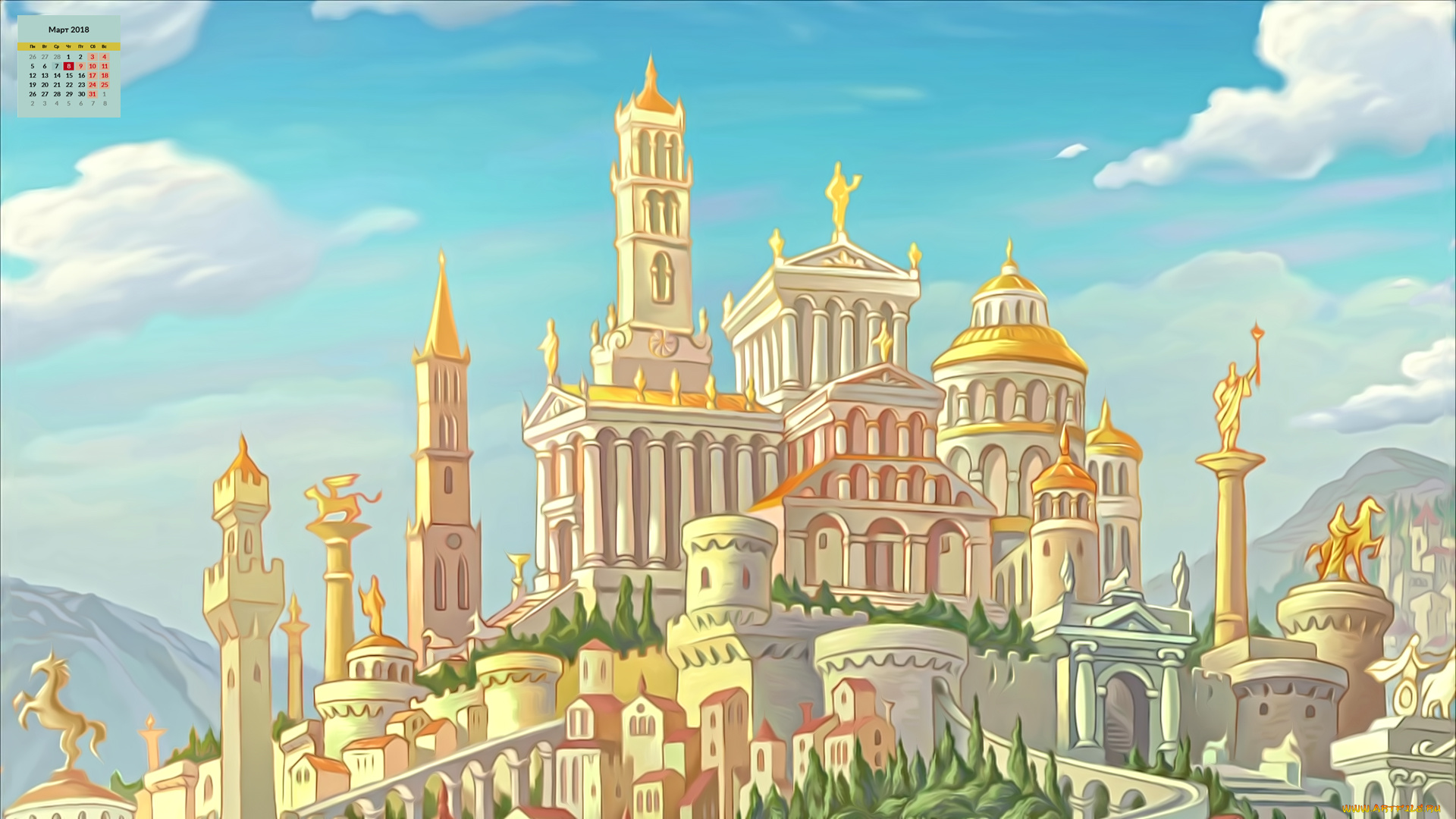 календари, рисованные, , векторная, графика, 2018, скульптура, здание