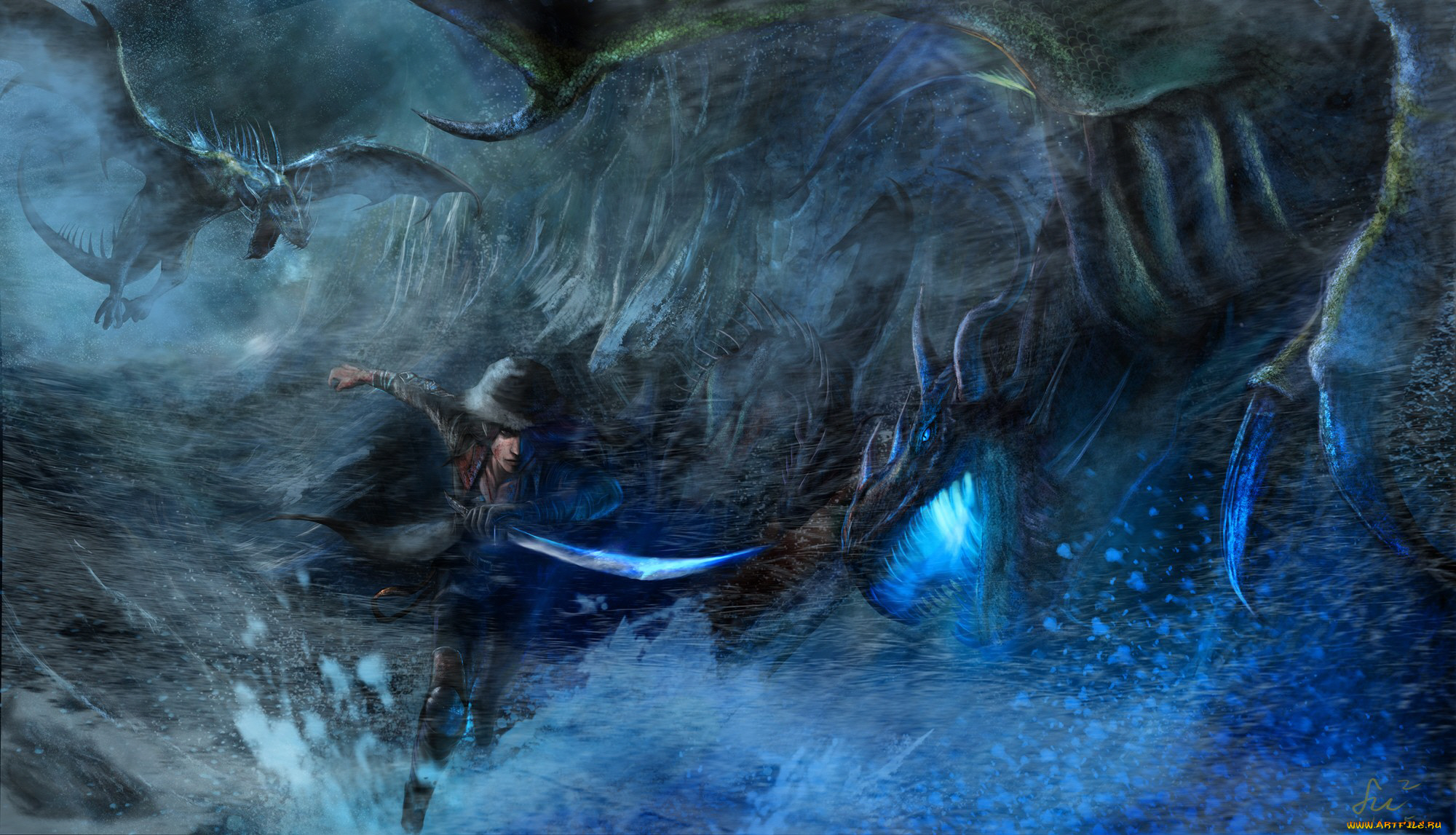 фэнтези, драконы, парень