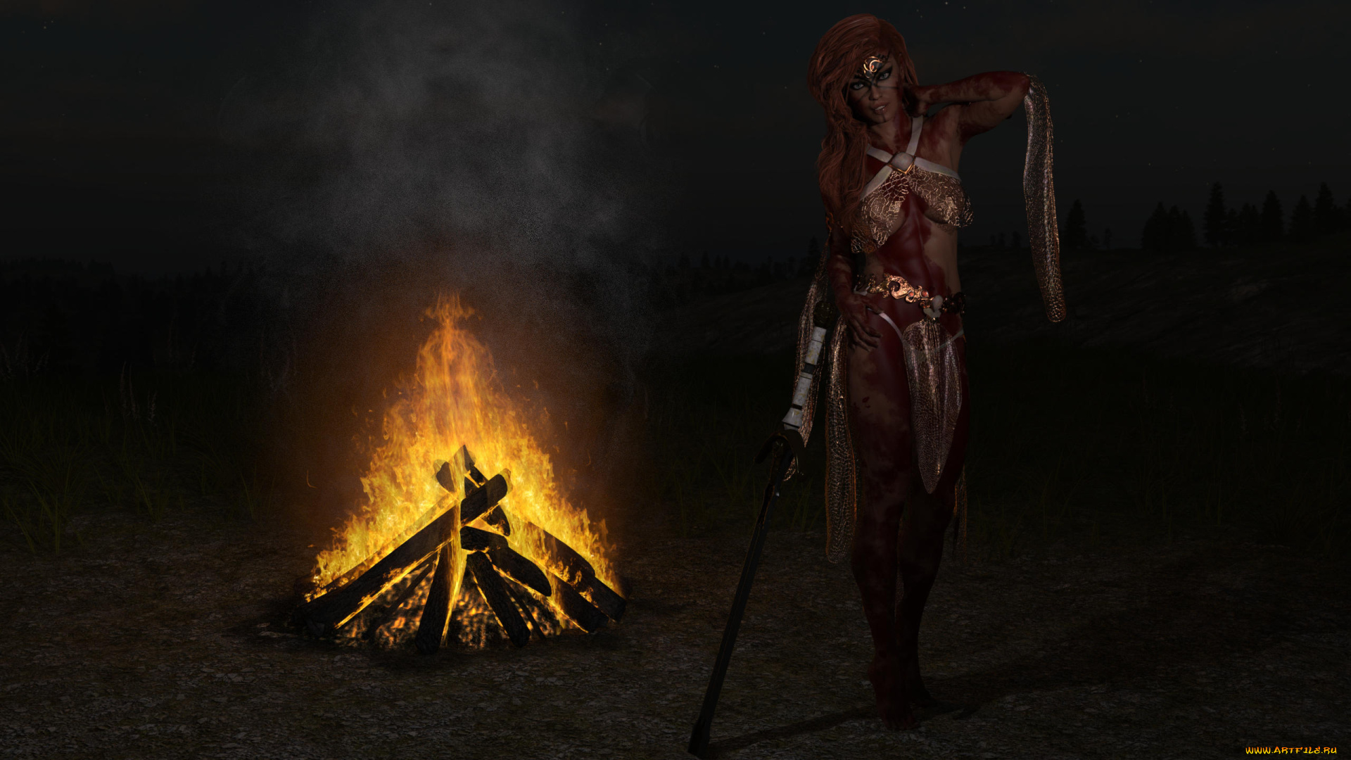 3д, графика, фантазия, , fantasy, фон, взгляд, девушка