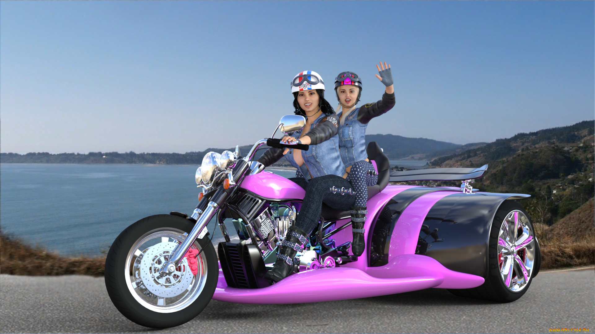 3д, графика, люди-авто, мото, , people-, car, , , moto, фон, девушки, взгляд